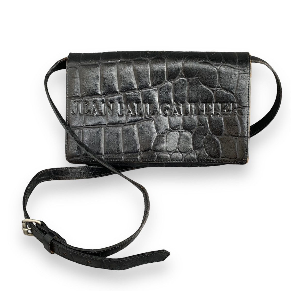 Jean Paul Gaultier black crocodile embossed logo messenger bag Size ONE SIZE - 1 Thumbnail
