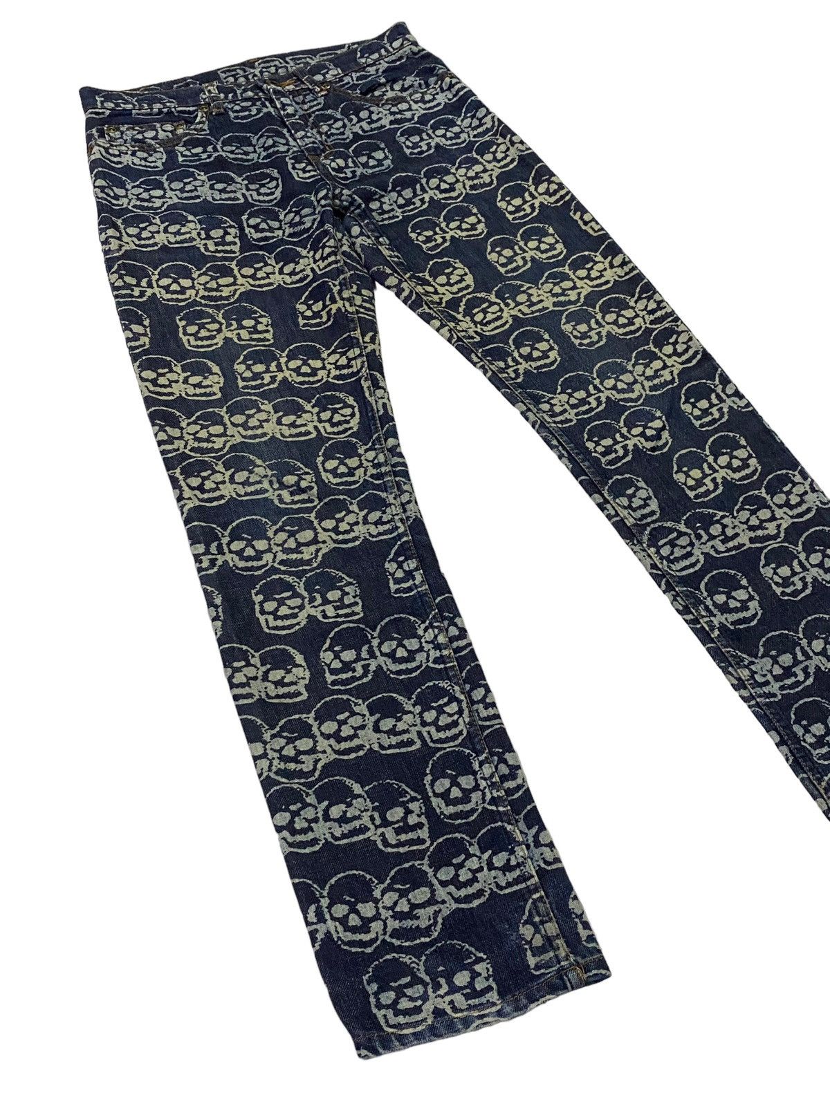Hysteric Glamour Hot🔥1999 Hysteric Glamour Skull FullPrint Denim Pants Size US 29 - 24 Thumbnail
