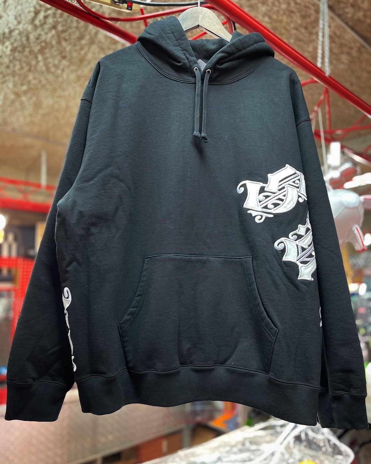 image of Supreme Old English Wrap Hoodie in Black, Men's (Size XL)