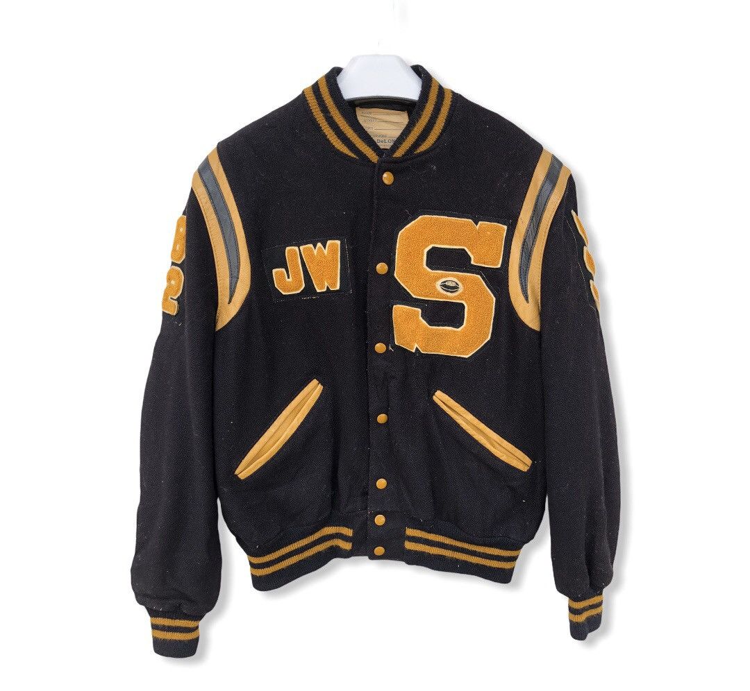 image of Vintage Delong Rugby Varsity Jacket in Black, Men's (Size Medium)