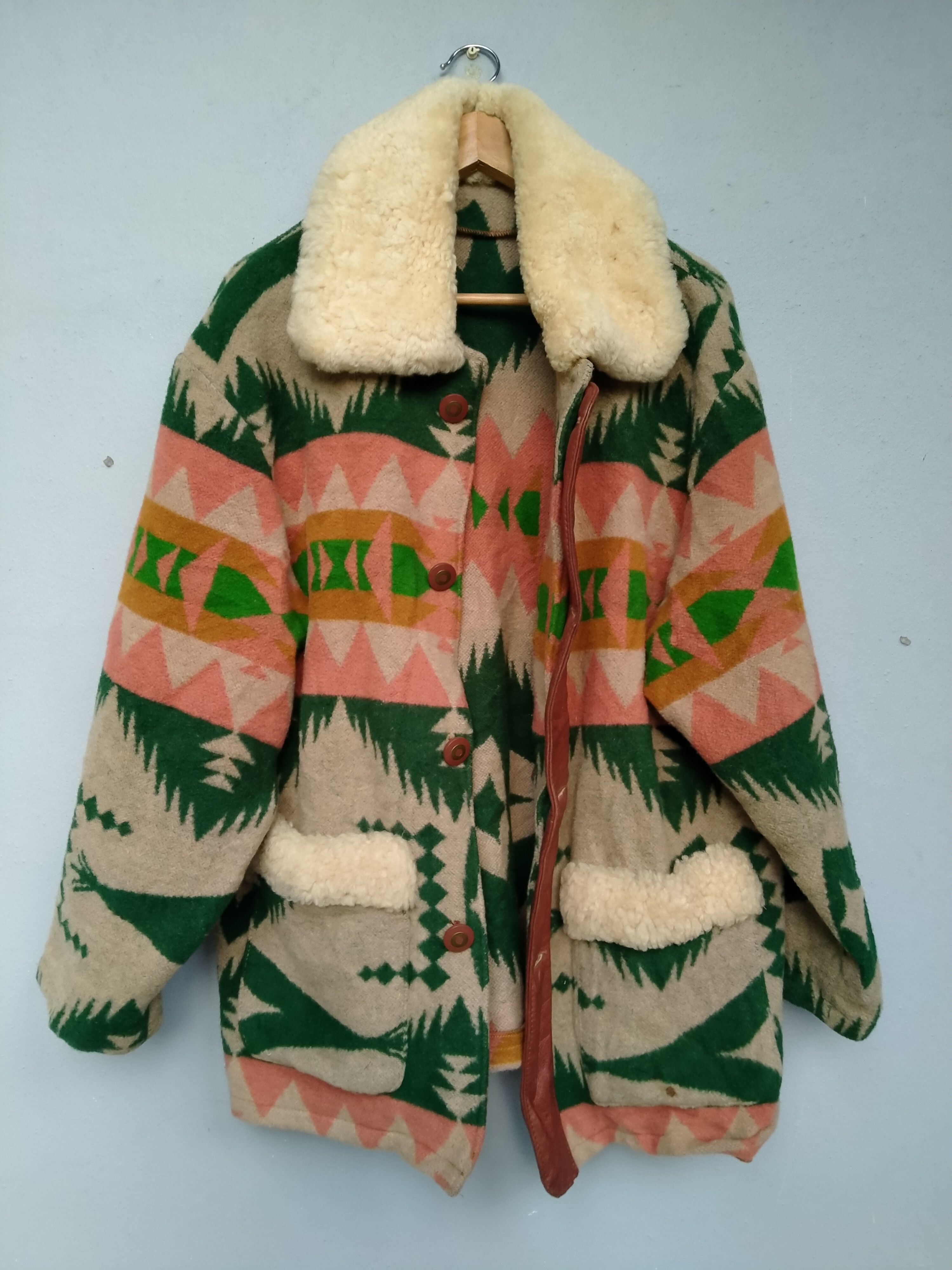 Native Vintage 70s Native Navajo Fleece Genuine Leather Jacket Size US L / EU 52-54 / 3 - 4 Thumbnail
