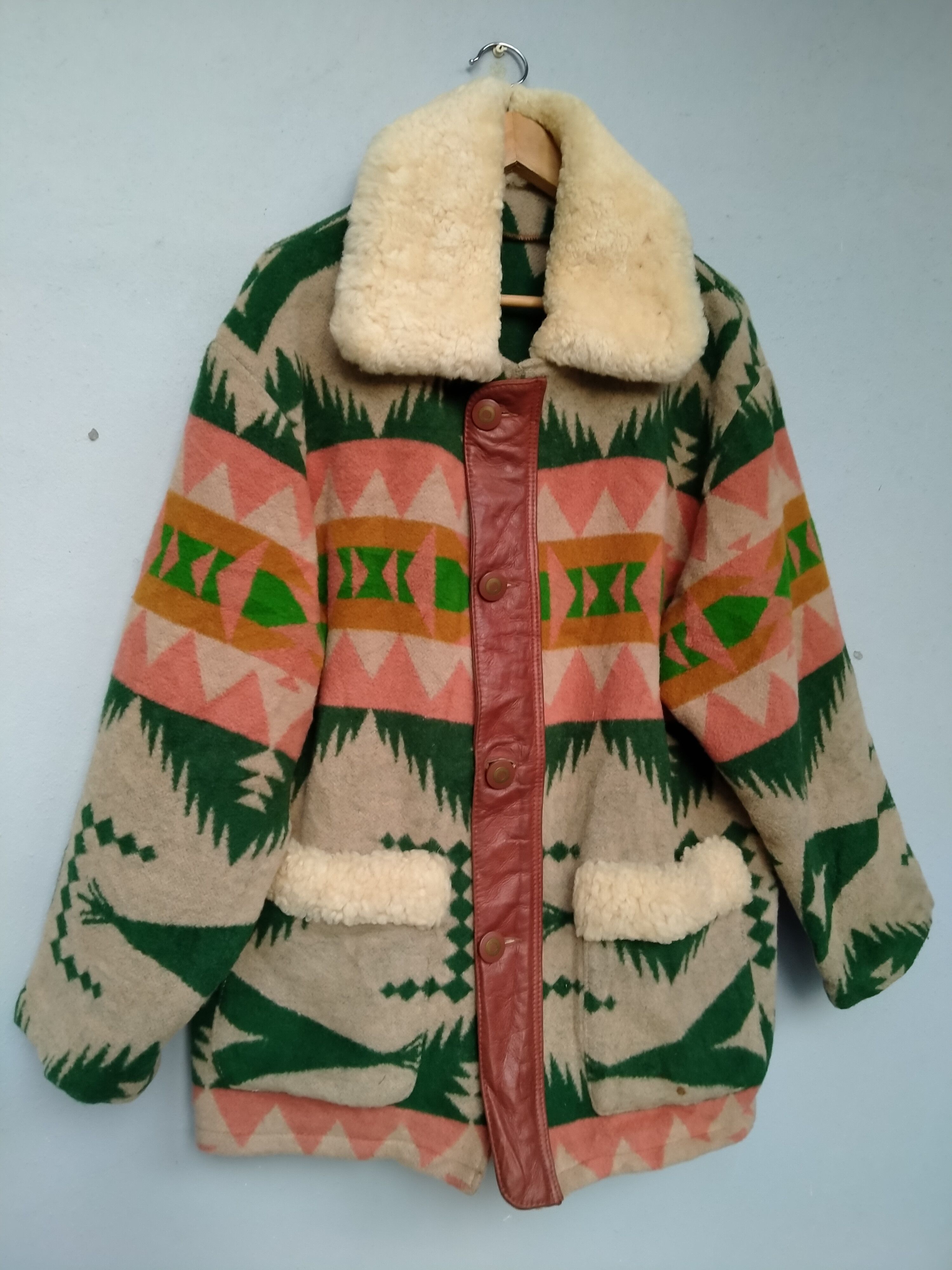 Native Vintage 70s Native Navajo Fleece Genuine Leather Jacket Size US L / EU 52-54 / 3 - 2 Thumbnail