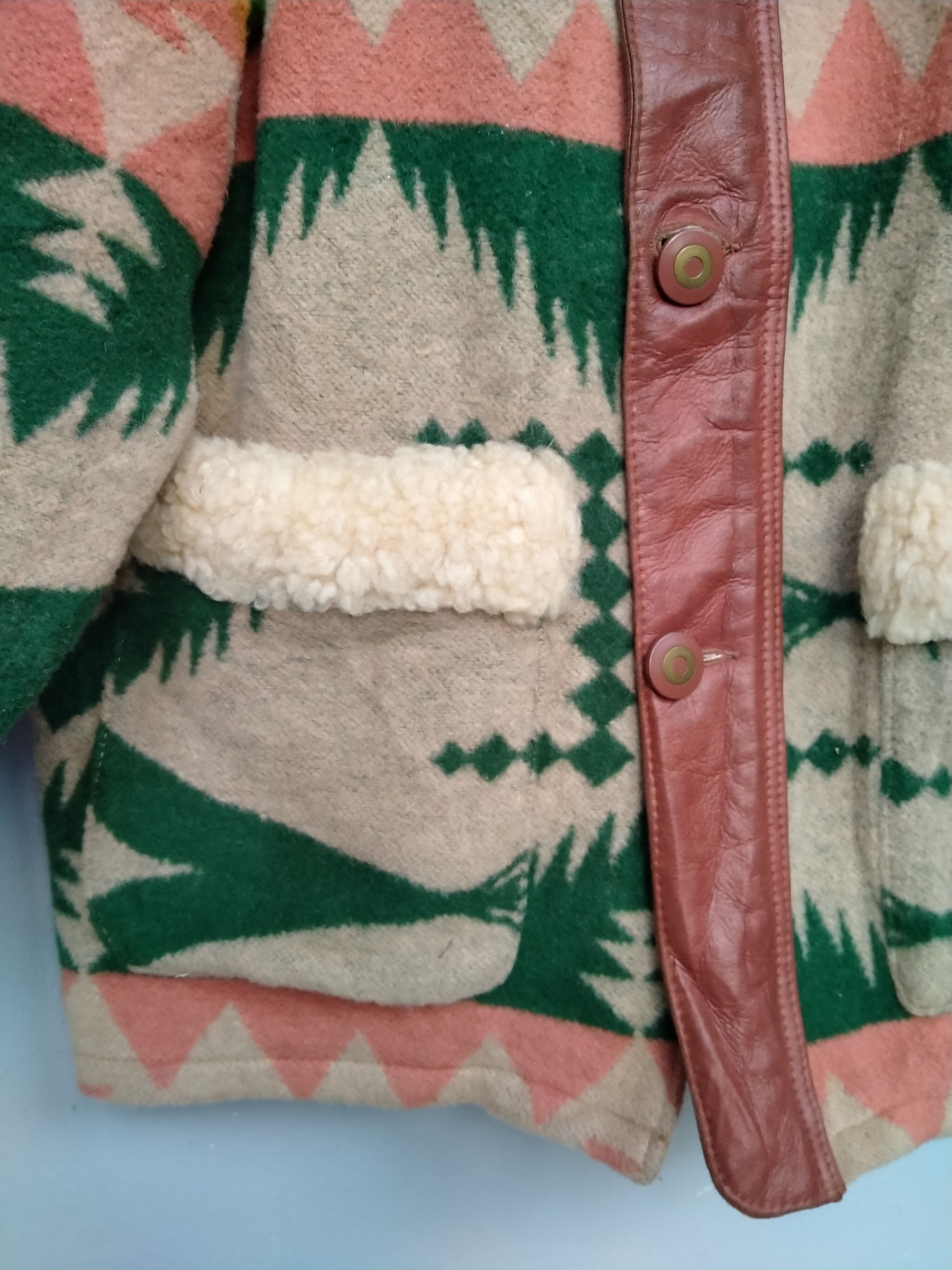 Native Vintage 70s Native Navajo Fleece Genuine Leather Jacket Size US L / EU 52-54 / 3 - 7 Thumbnail