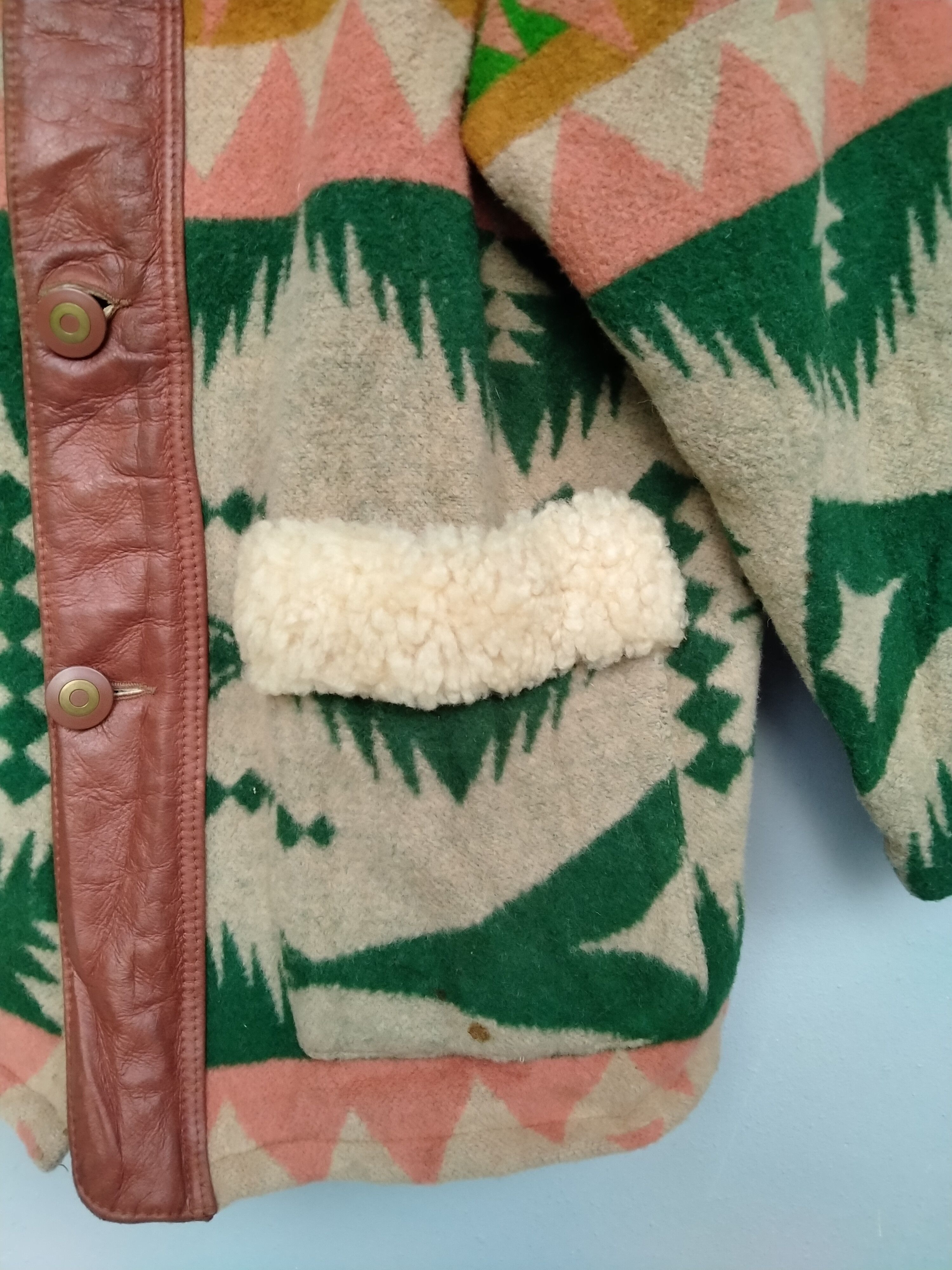Native Vintage 70s Native Navajo Fleece Genuine Leather Jacket Size US L / EU 52-54 / 3 - 10 Thumbnail