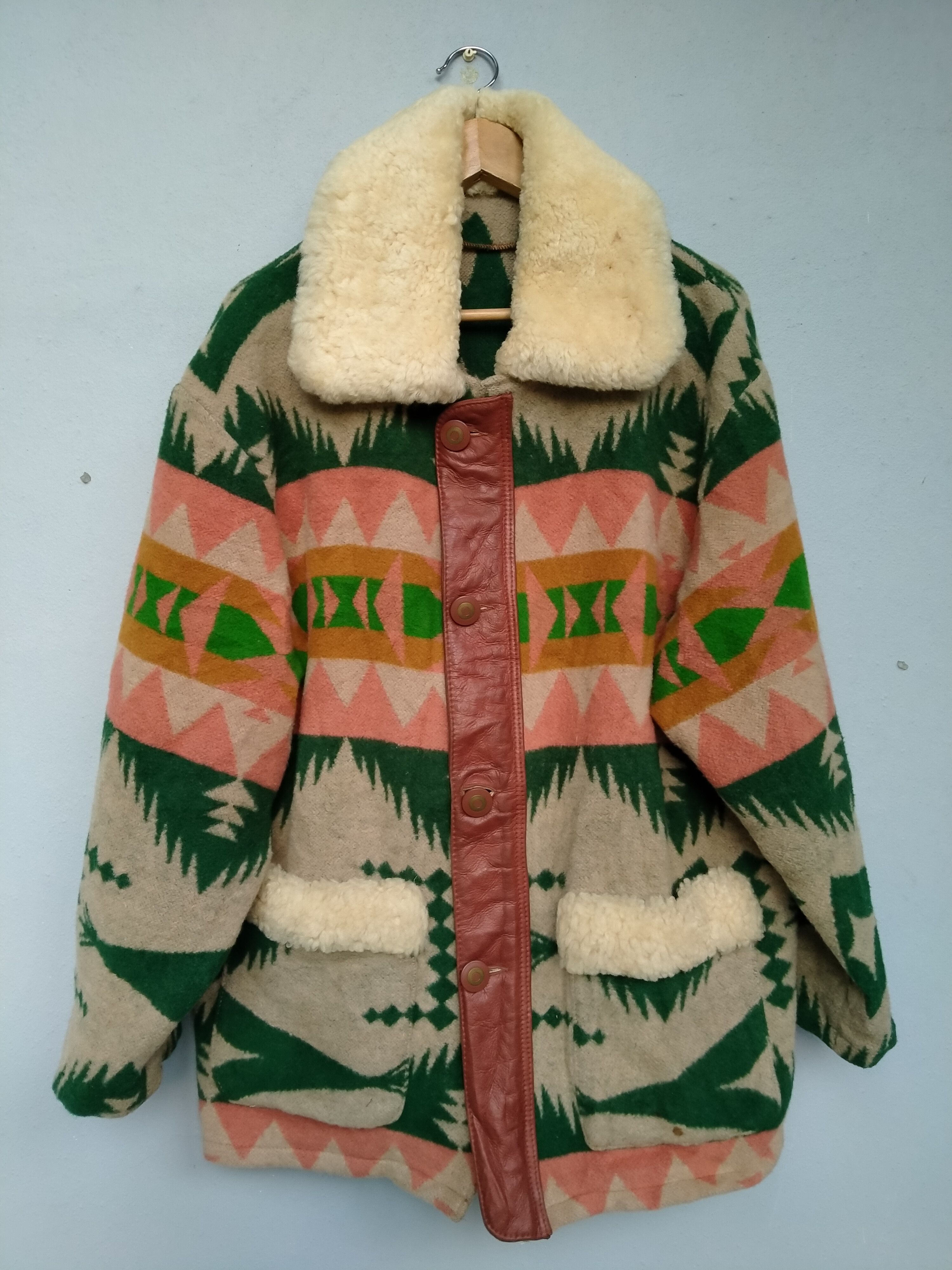 Native Vintage 70s Native Navajo Fleece Genuine Leather Jacket Size US L / EU 52-54 / 3 - 3 Thumbnail