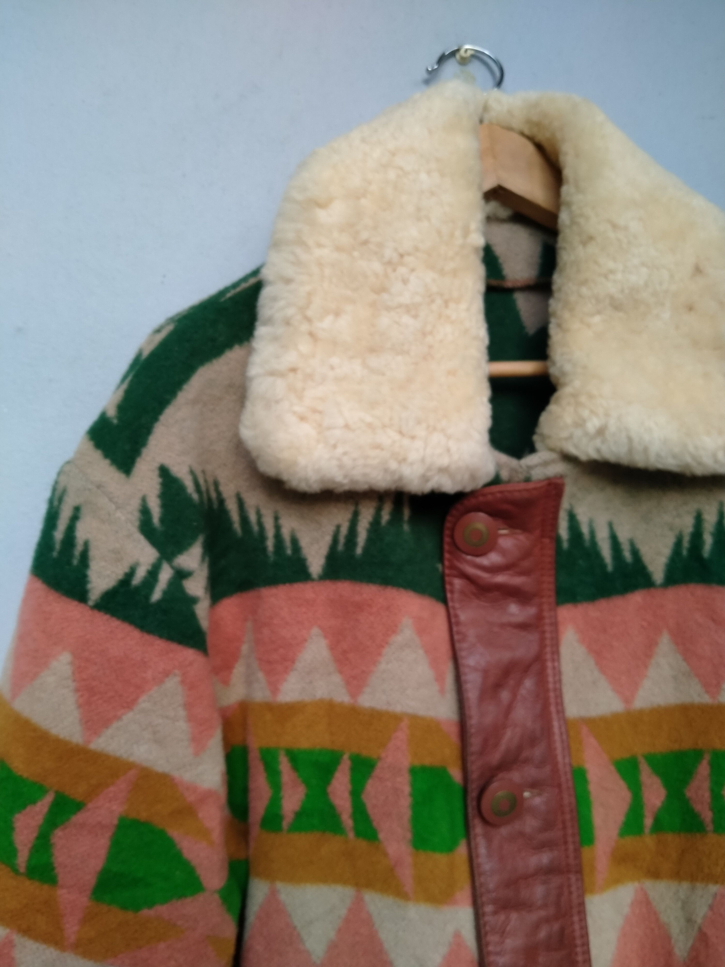 Native Vintage 70s Native Navajo Fleece Genuine Leather Jacket Size US L / EU 52-54 / 3 - 6 Thumbnail