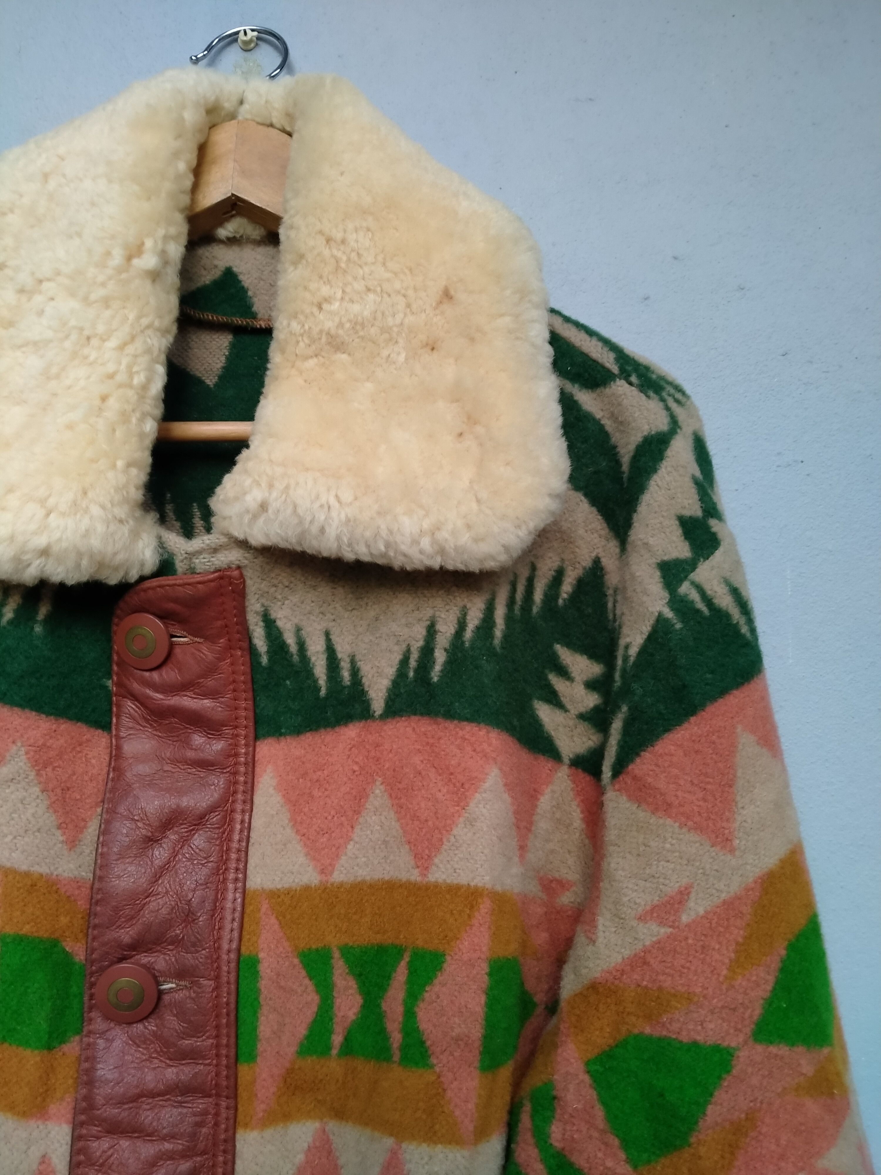 Native Vintage 70s Native Navajo Fleece Genuine Leather Jacket Size US L / EU 52-54 / 3 - 9 Thumbnail