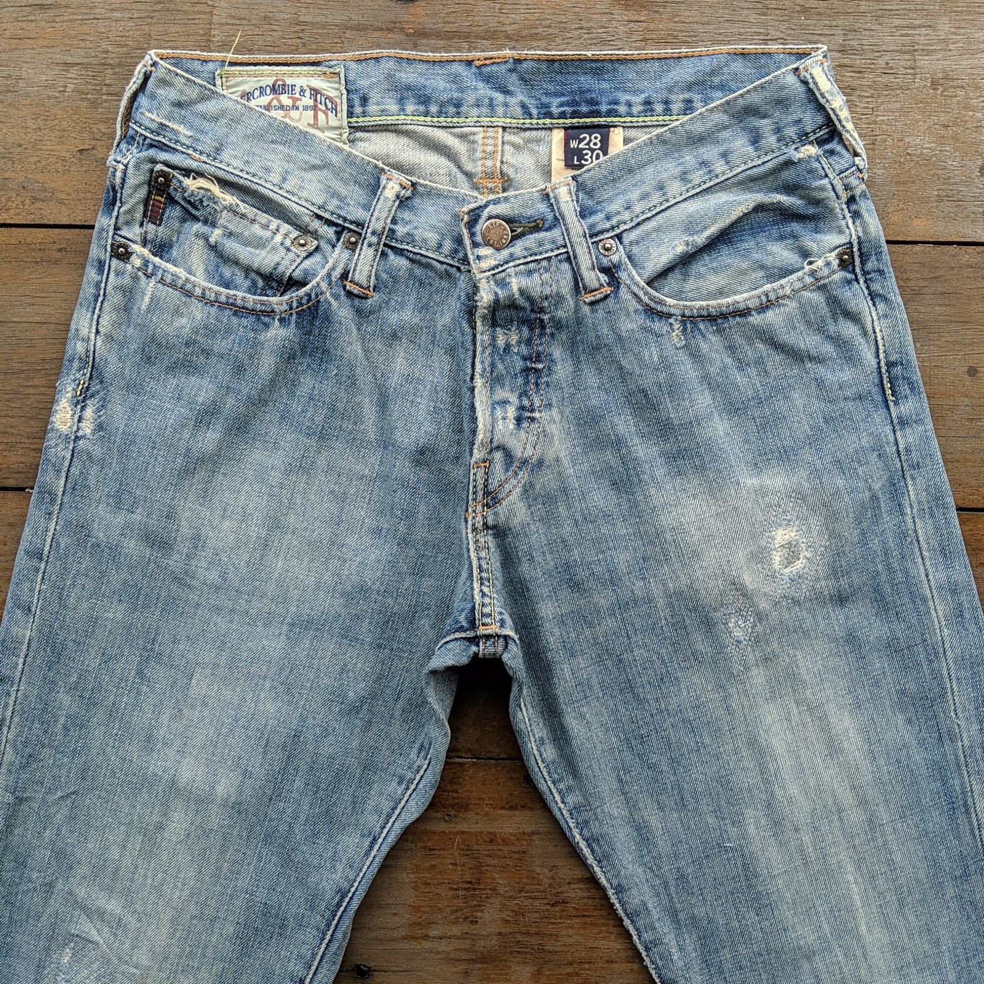 Japanese Brand Vintage Abercrombie & Fitch Button Fly Distressed Jean Pant Size US 32 / EU 48 - 2 Thumbnail