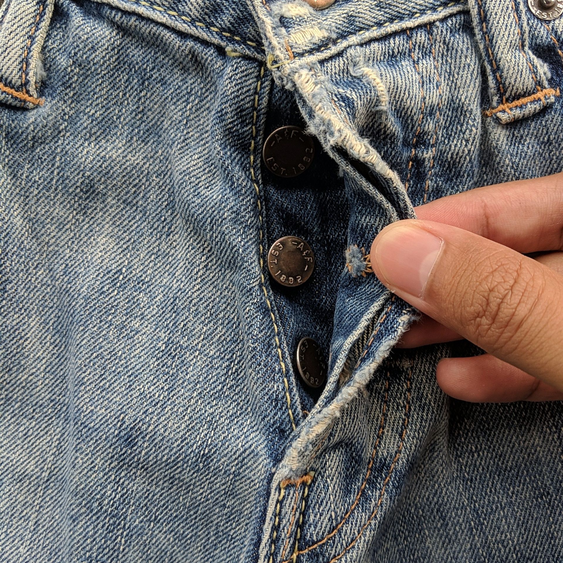 Japanese Brand Vintage Abercrombie & Fitch Button Fly Distressed Jean Pant Size US 32 / EU 48 - 7 Thumbnail