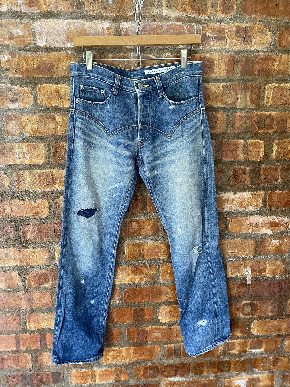 Final Home Vtg SUNAO KUWAHARA whisker distressed selvedge pants Size US 30 / EU 46 - 2 Thumbnail