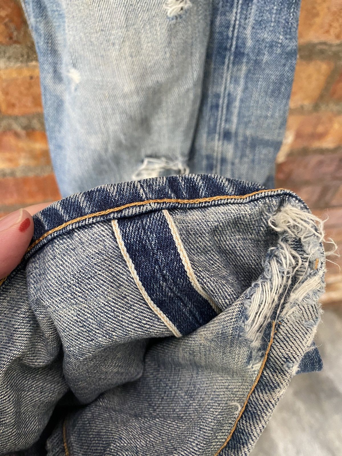 Final Home Vtg SUNAO KUWAHARA whisker distressed selvedge pants Size US 30 / EU 46 - 11 Thumbnail