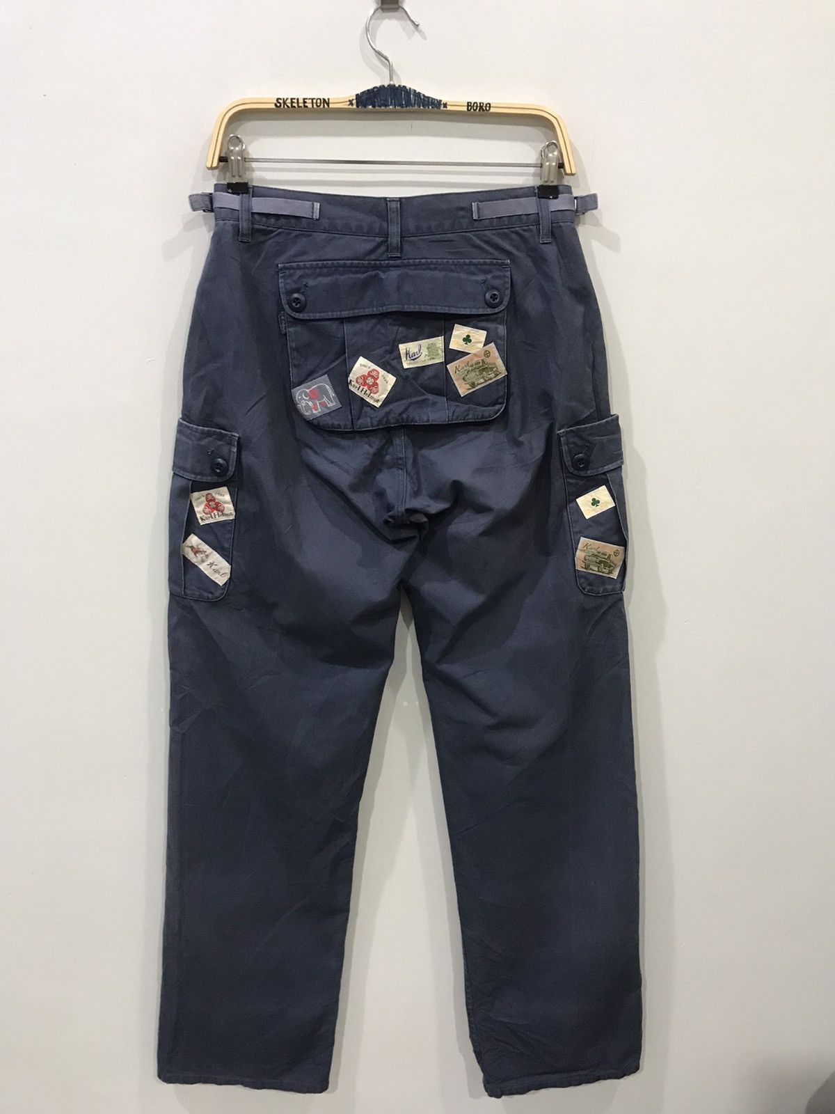 image of Karl Helmut Japanese Designer Multipatches Monkey Pant in Navy, Men's (Size 28)