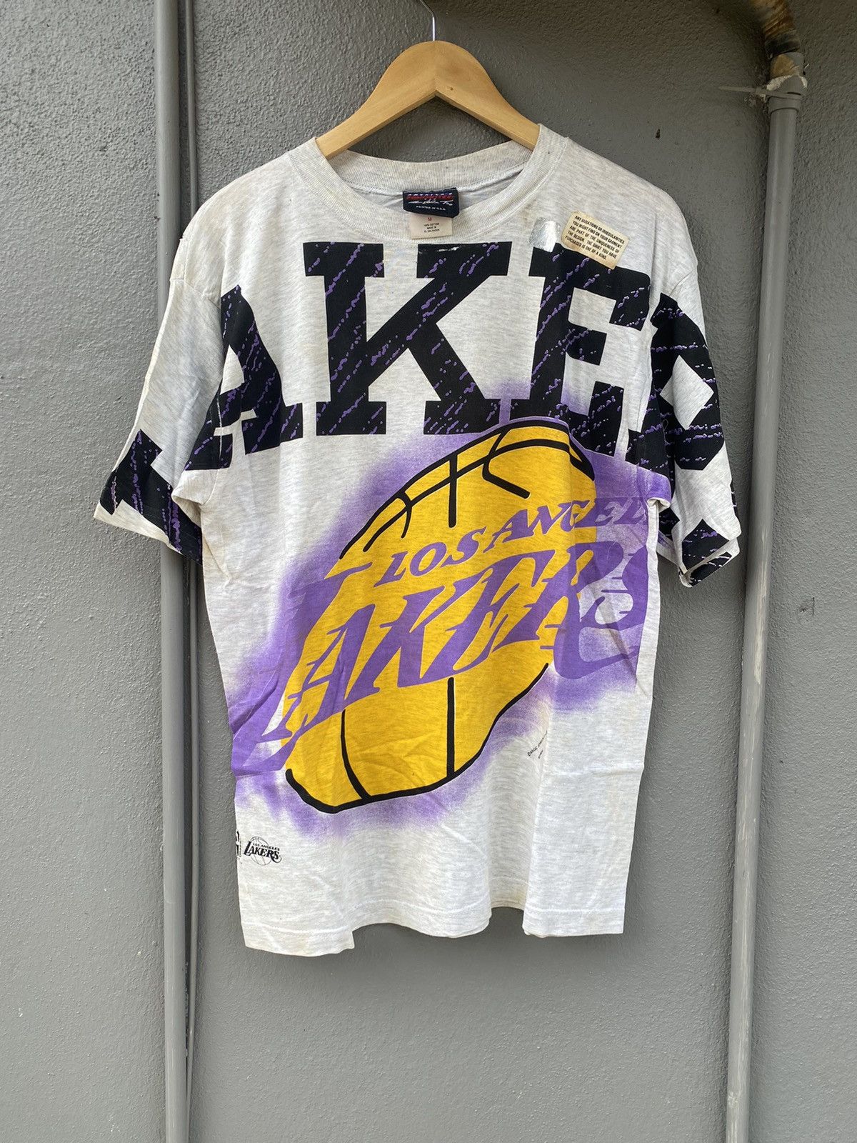 image of L A Lakers x NBA Vintage 90’S Lakers Fullprint Printed Tee, Men's (Size Large)