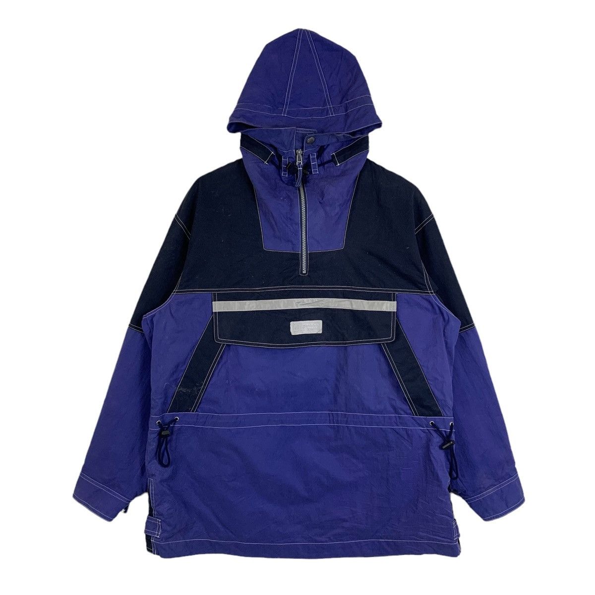 image of Vintage Elle Homme Paris Kangaroo Pocket Half Zipper Hoodie Pullover in Purple, Men's (Size Medium)