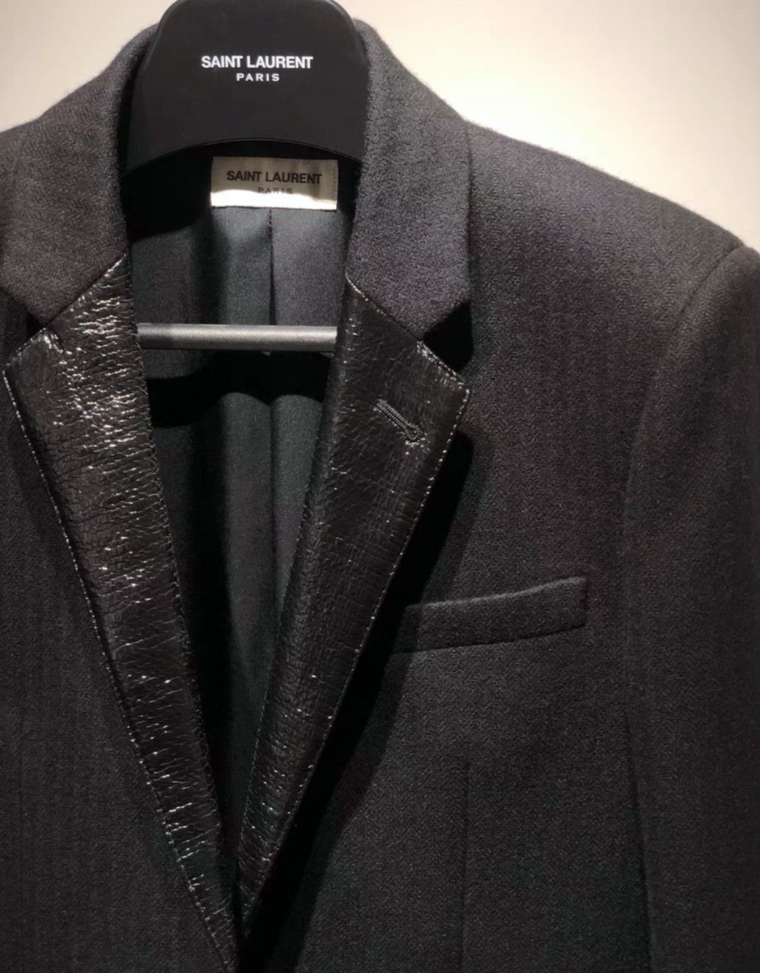 Saint Laurent Paris Black tweed patent leather flat lapel suit Size US M / EU 48-50 / 2 - 5 Thumbnail