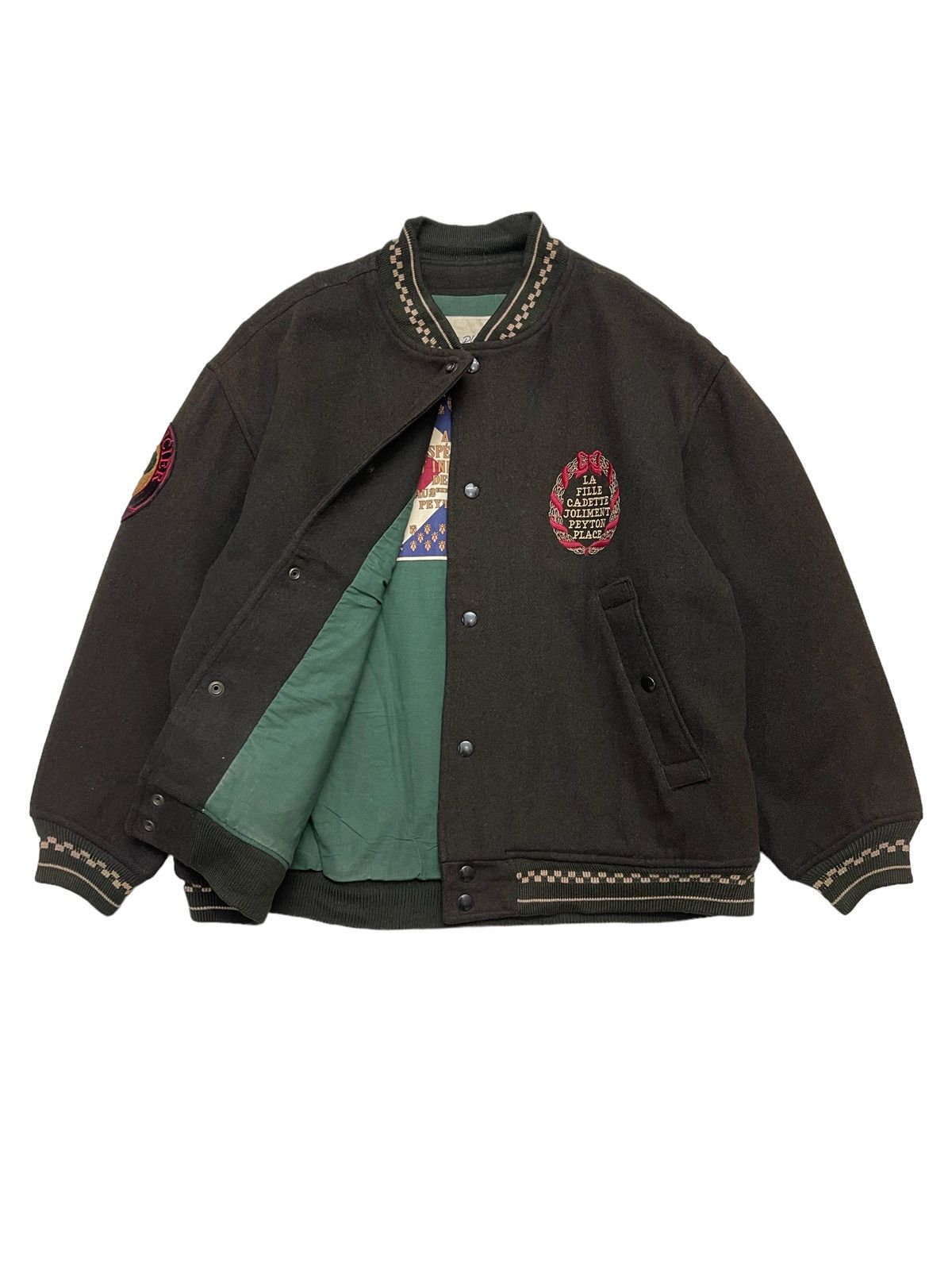 image of Peyton Place Varsity Jacket in Olive Green, Men's (Size XL)