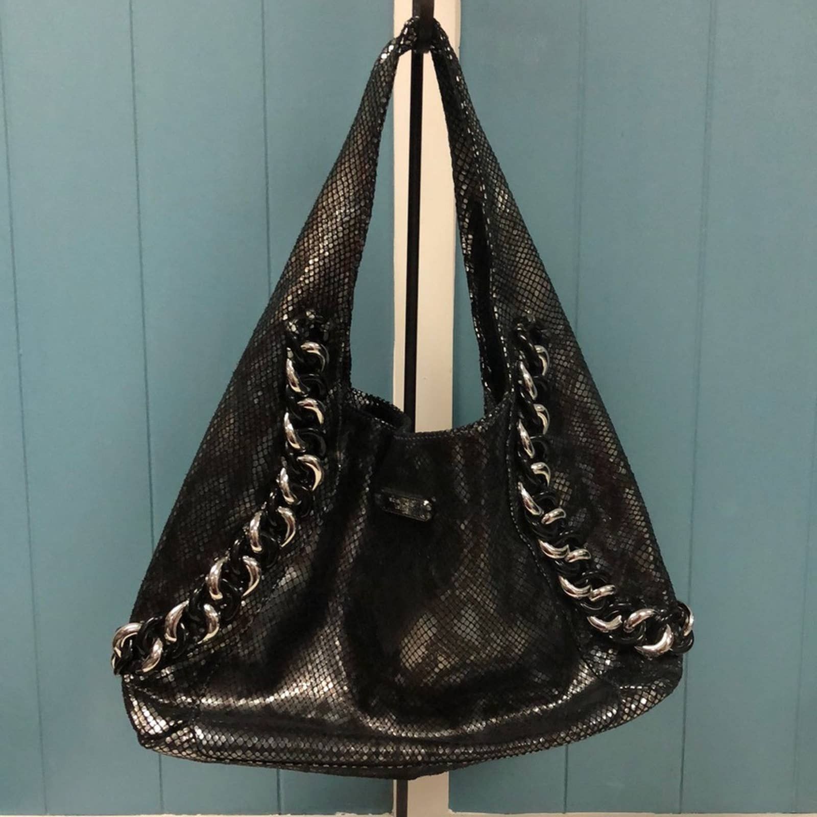 Michael Kors ID silver chain Metallica Python Bag EUC 15 x9