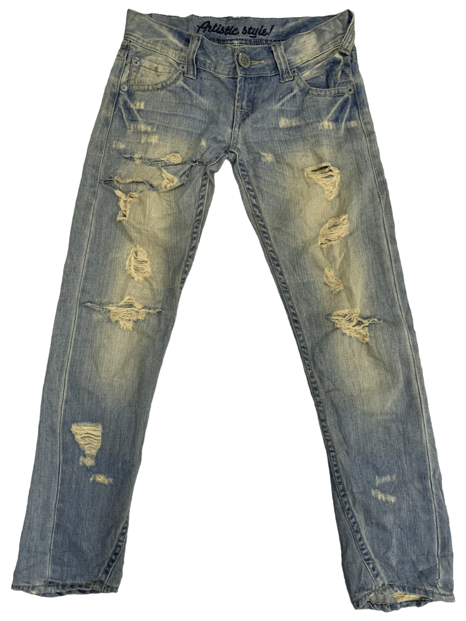 image of Avant Garde x Distressed Denim Vintage Faded Wash Distressed Jeans 29X30 in Blue