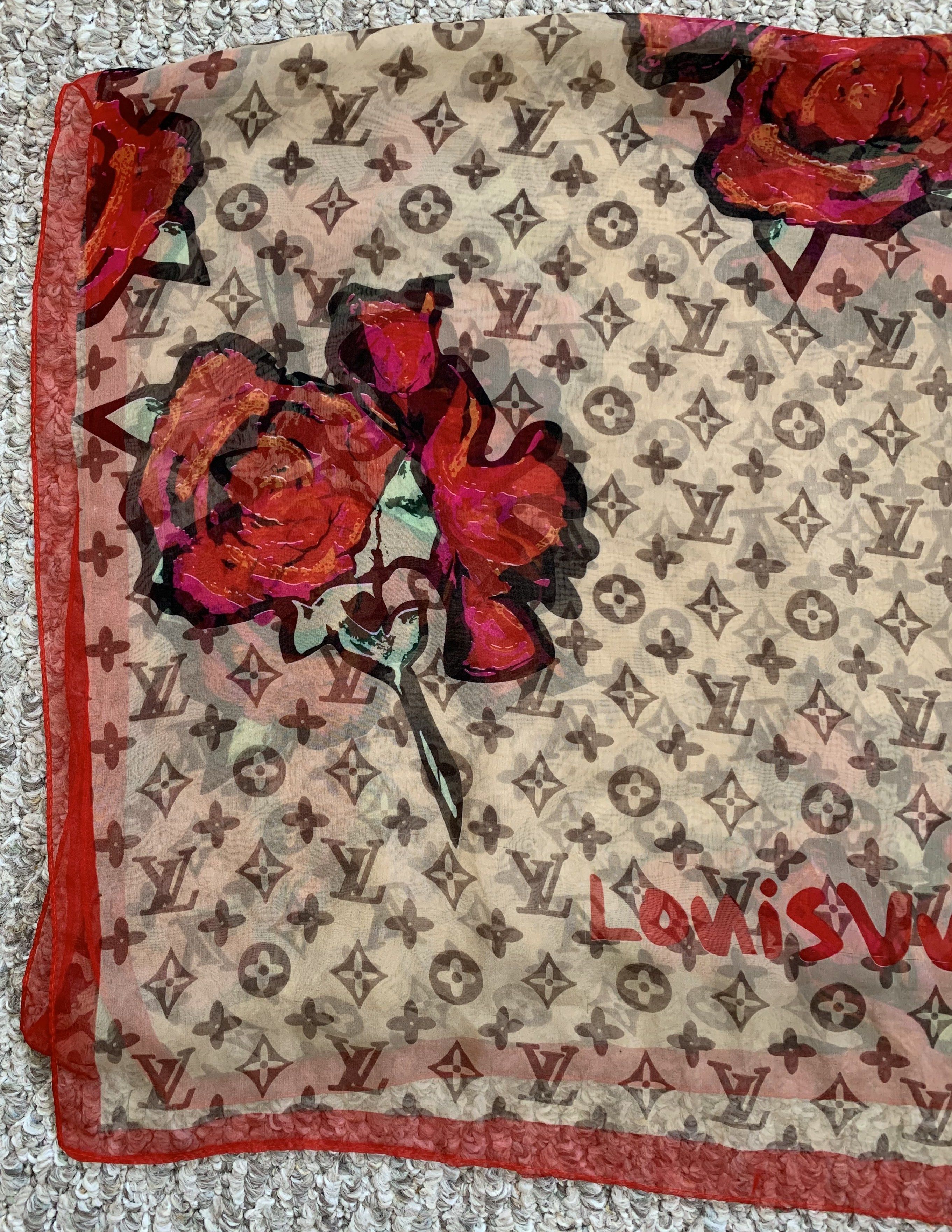 Louis Vuitton × Stephen Sprouse F/W 2008 Louis Vuitton x Sprouse Silk Roses Graffiti Scarf Size ONE SIZE - 2 Thumbnail