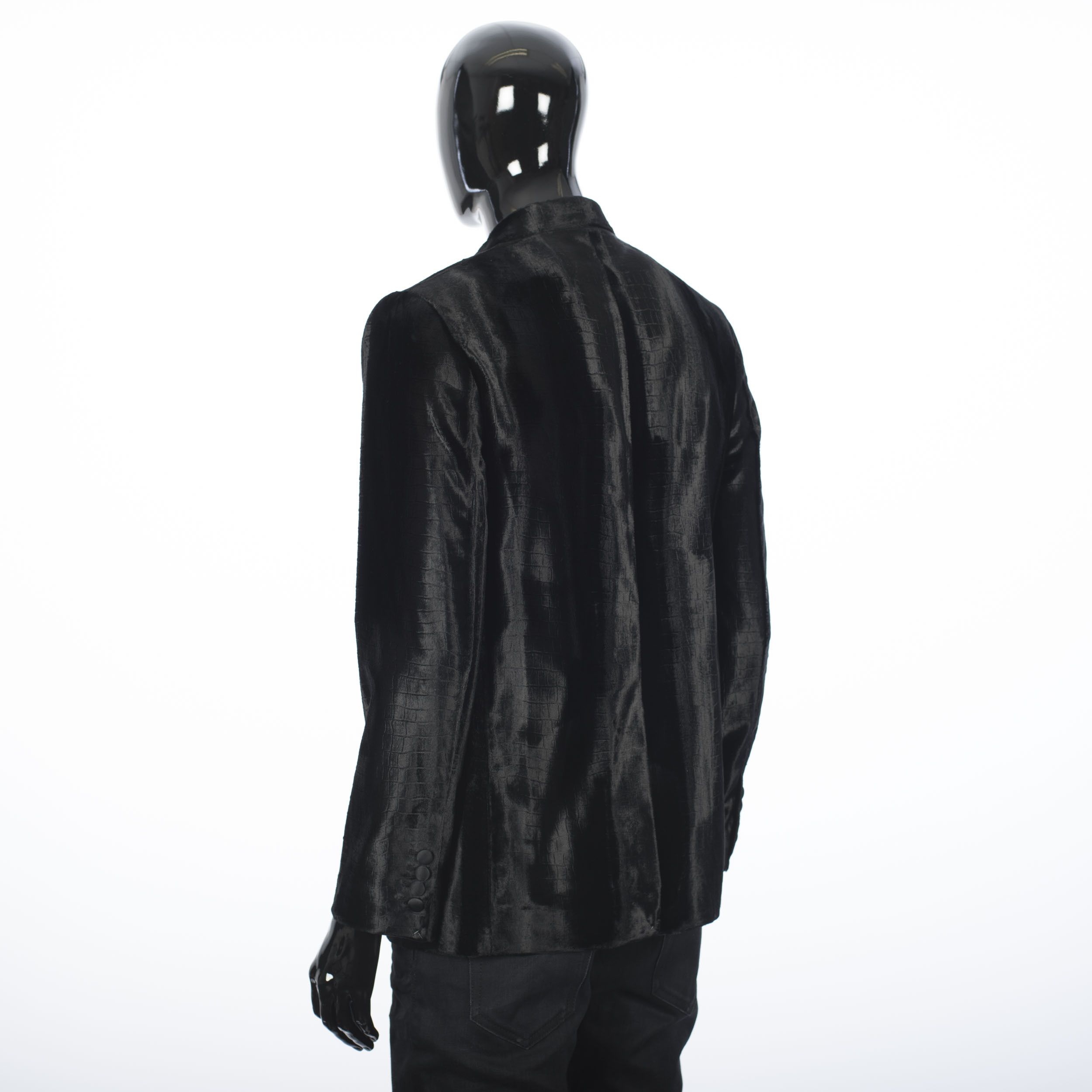 Celine × Hedi Slimane Tuxedo Peak Collar Jacket In Croc Embossed Velvet Size 38R - 4 Thumbnail