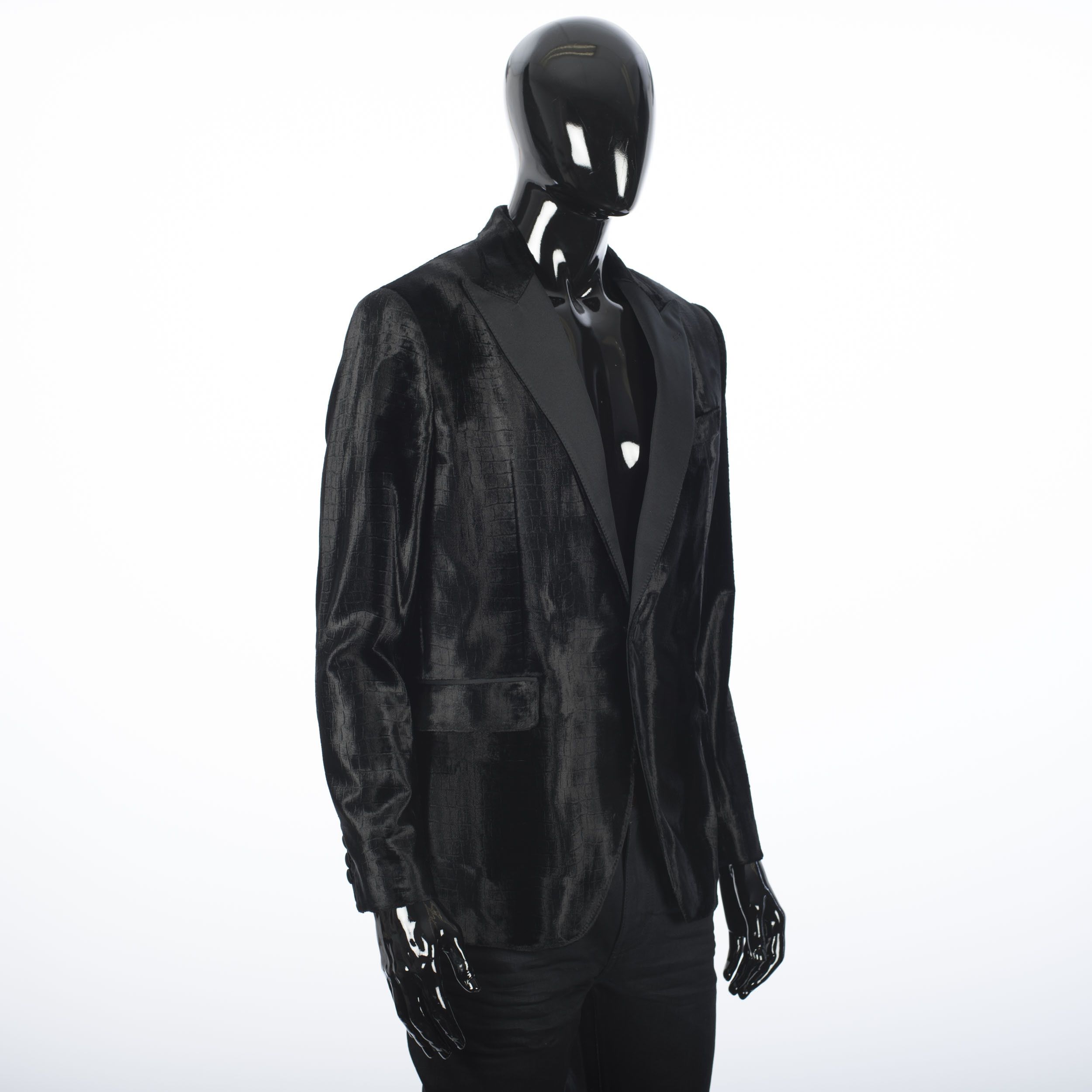 Celine × Hedi Slimane Tuxedo Peak Collar Jacket In Croc Embossed Velvet Size 38R - 8 Thumbnail
