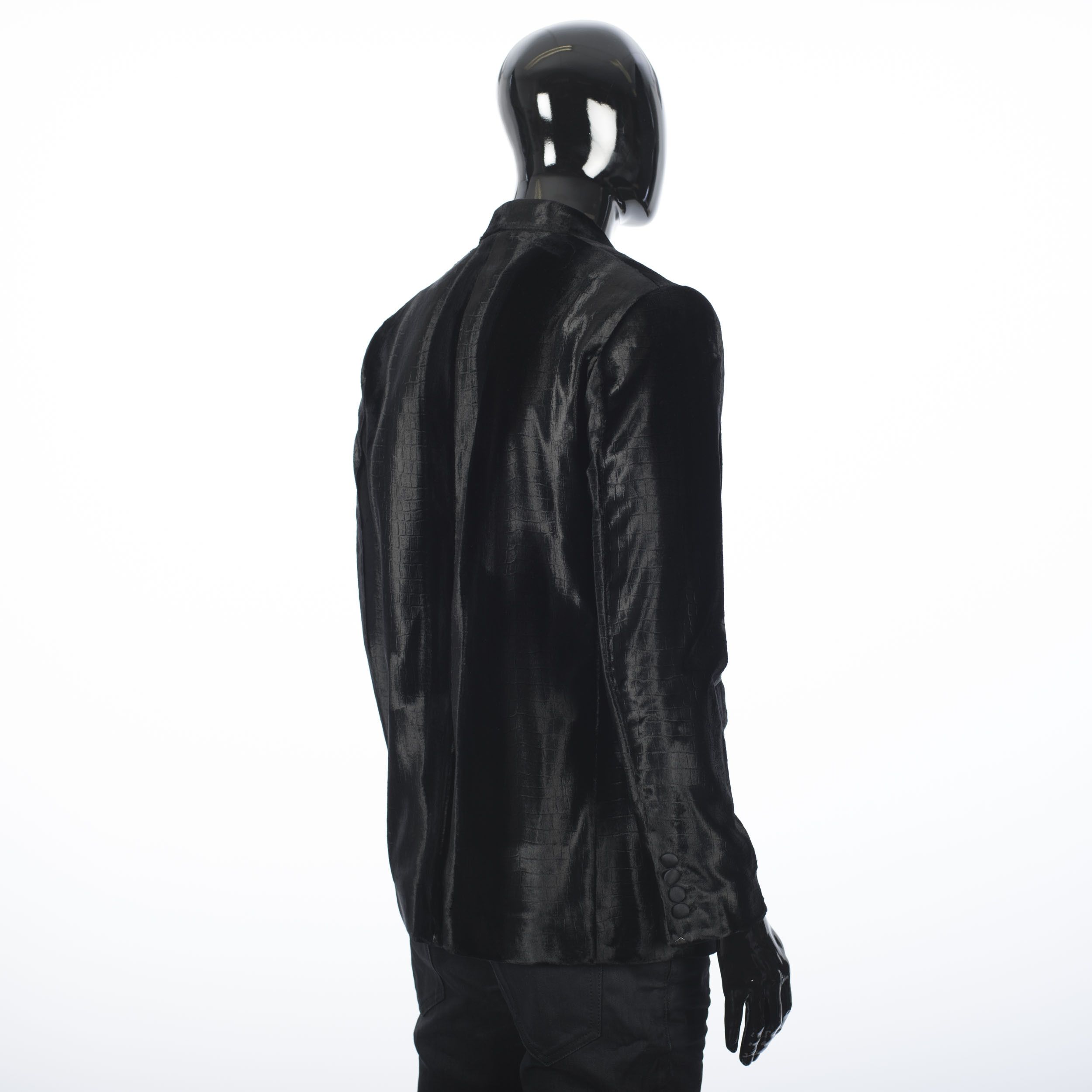 Celine × Hedi Slimane Tuxedo Peak Collar Jacket In Croc Embossed Velvet Size 38R - 6 Thumbnail
