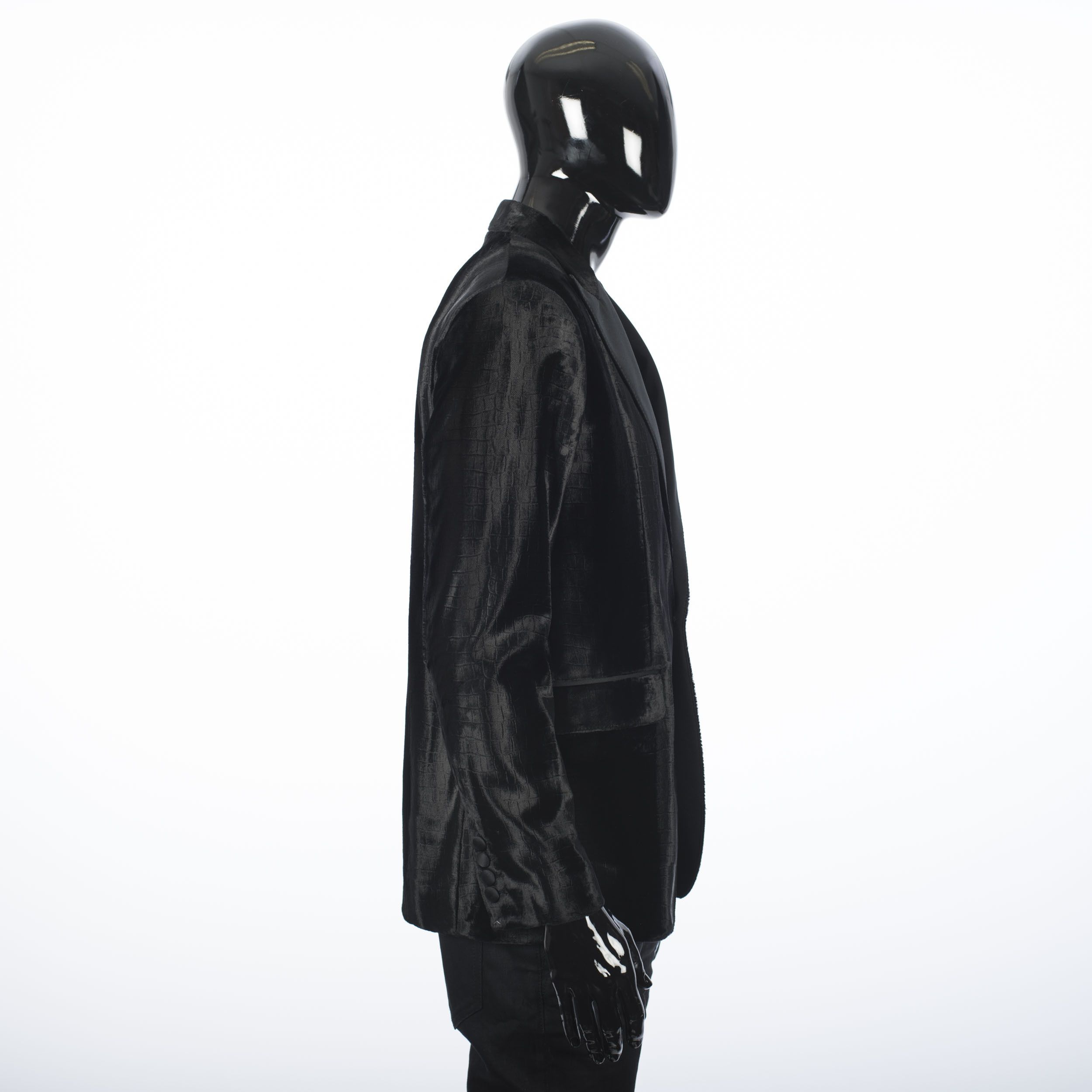 Celine × Hedi Slimane Tuxedo Peak Collar Jacket In Croc Embossed Velvet Size 38R - 7 Thumbnail