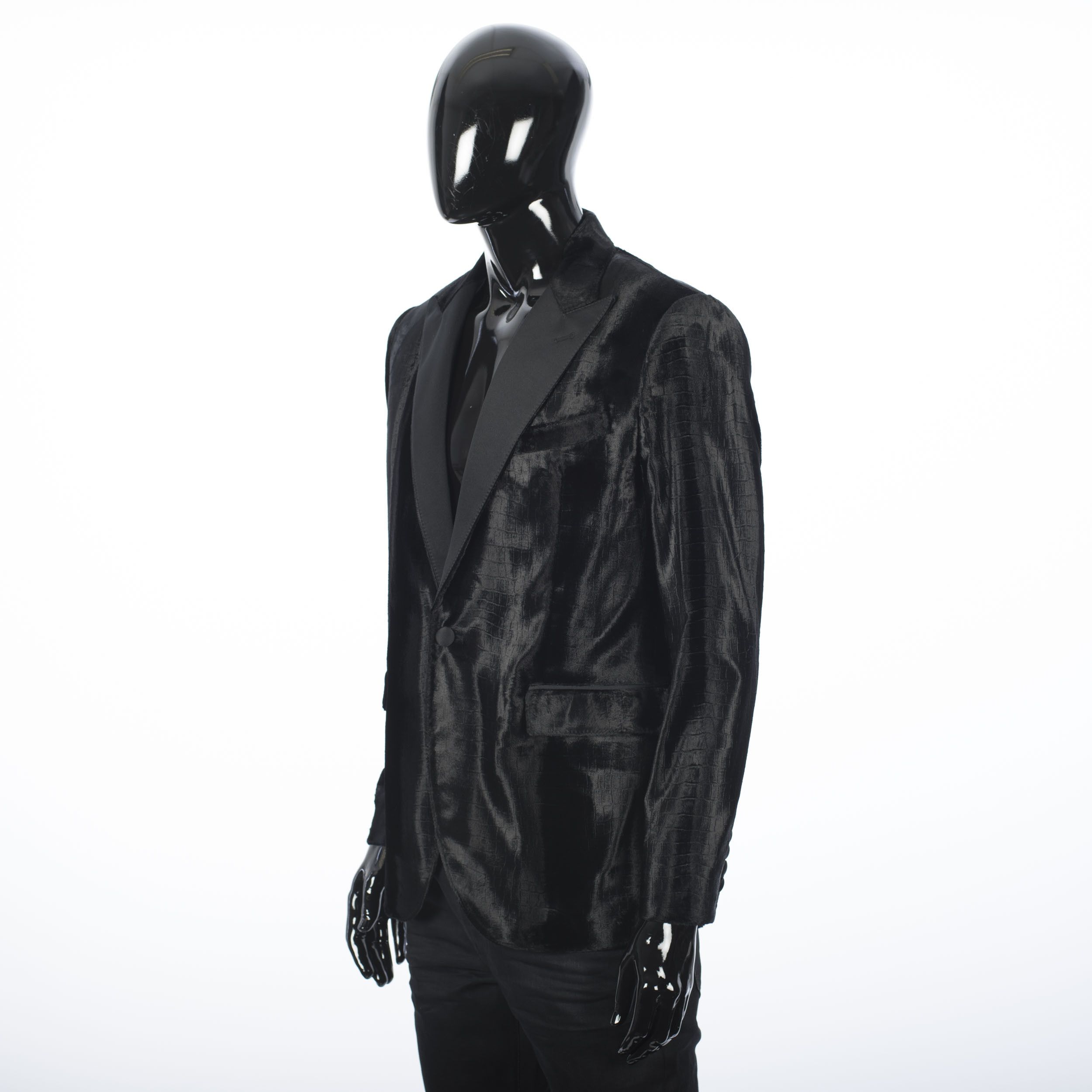 Celine × Hedi Slimane Tuxedo Peak Collar Jacket In Croc Embossed Velvet Size 38R - 2 Thumbnail