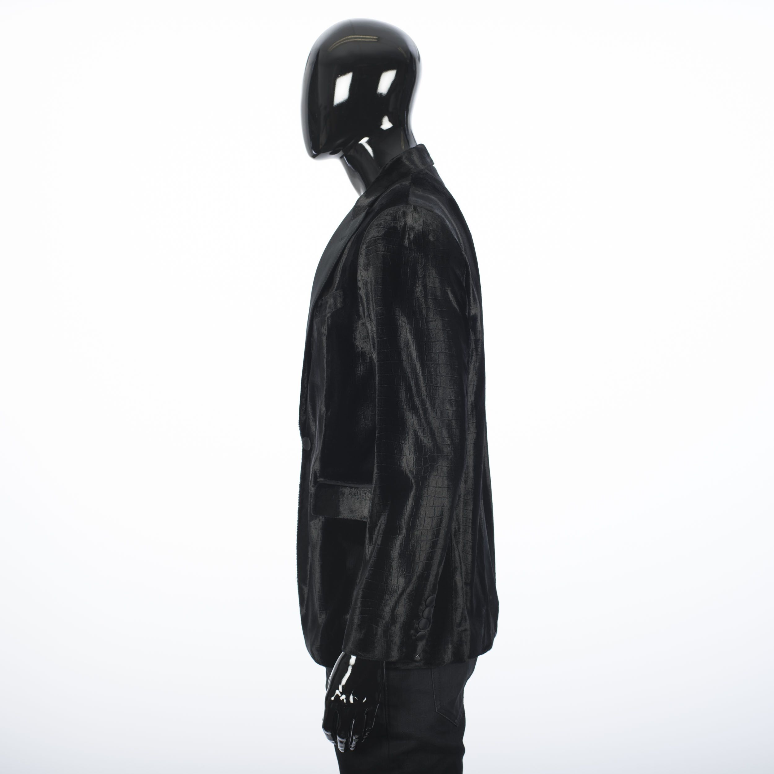 Celine × Hedi Slimane Tuxedo Peak Collar Jacket In Croc Embossed Velvet Size 38R - 3 Thumbnail