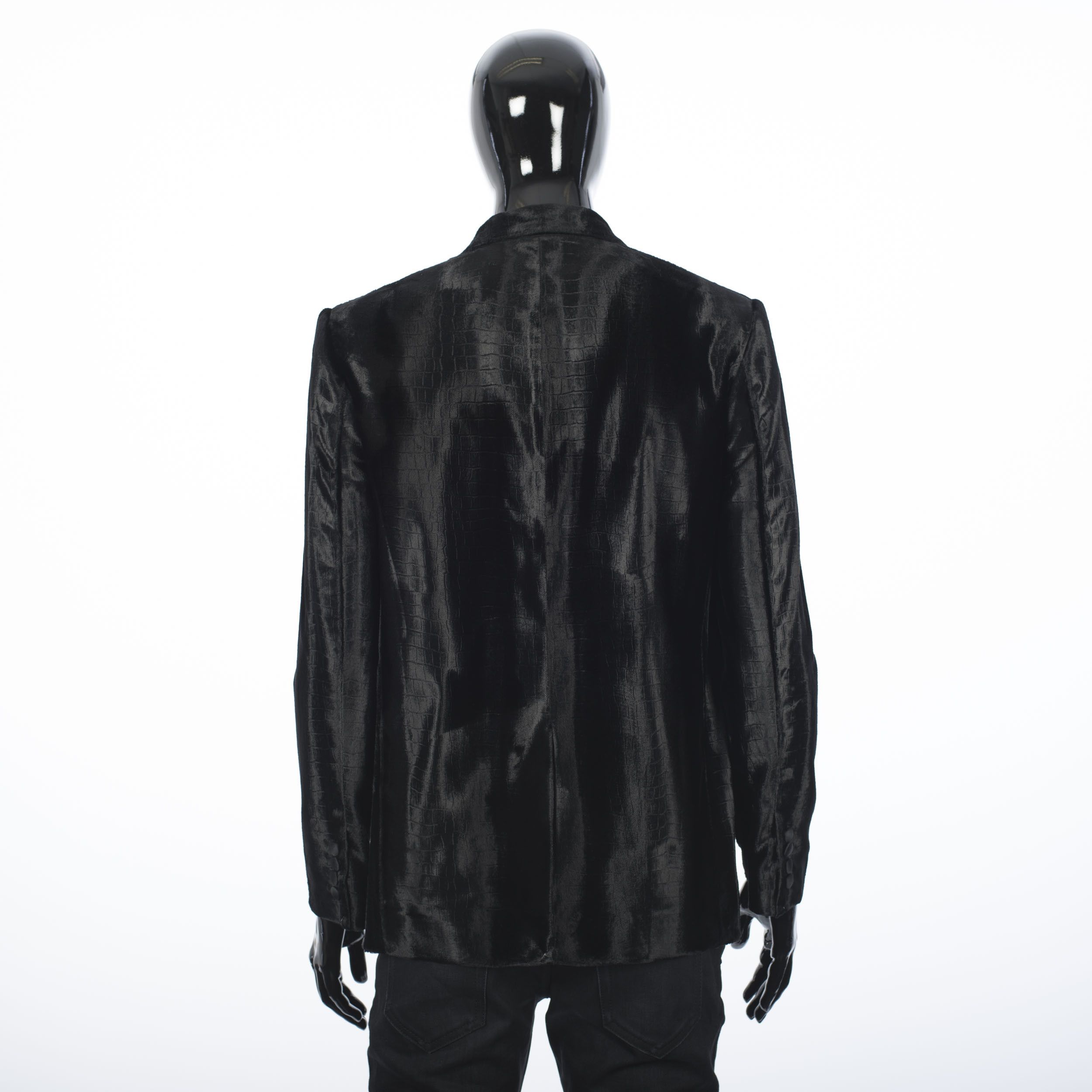 Celine × Hedi Slimane Tuxedo Peak Collar Jacket In Croc Embossed Velvet Size 38R - 5 Thumbnail