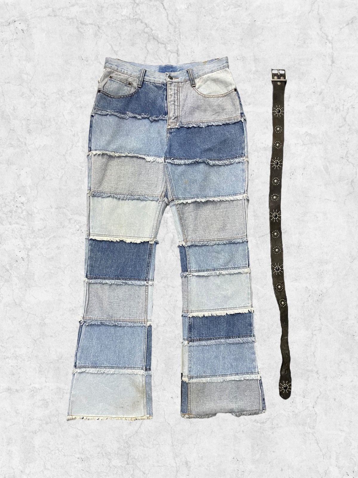 14th Addiction × Hysteric Glamour Vtg Northcrest Layered Hagi Flared Denim With Leather Belt Size US 30 / EU 46 - 2 Thumbnail