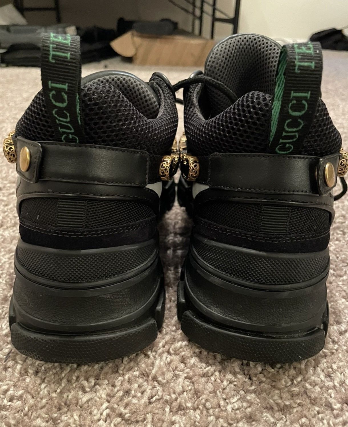 Gucci Gucci x Sega Black Flashtrek Sneaker with Green Gems Size US 10 / EU 43 - 5 Thumbnail
