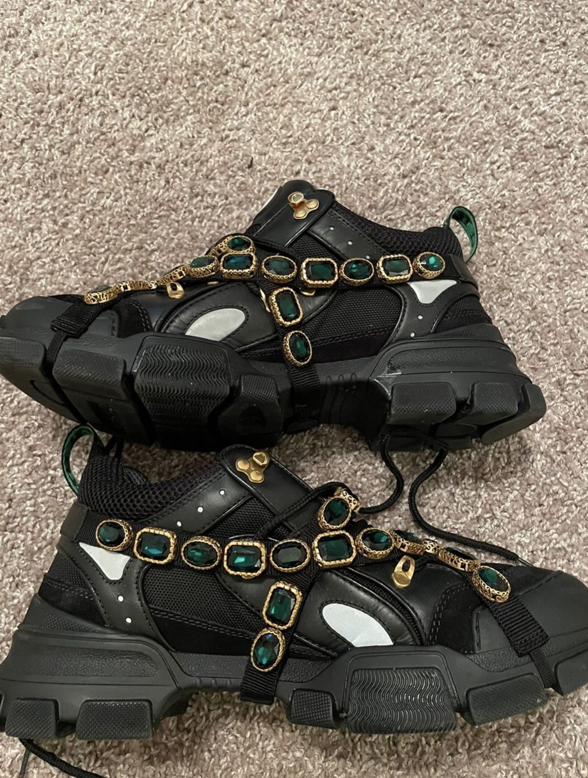 Gucci Gucci x Sega Black Flashtrek Sneaker with Green Gems Size US 10 / EU 43 - 4 Thumbnail