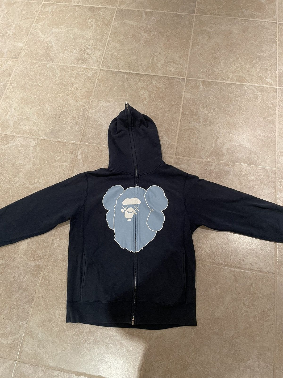 image of Bape x Kaws Full Zip Hoodie in Navy, Men's (Size Medium)