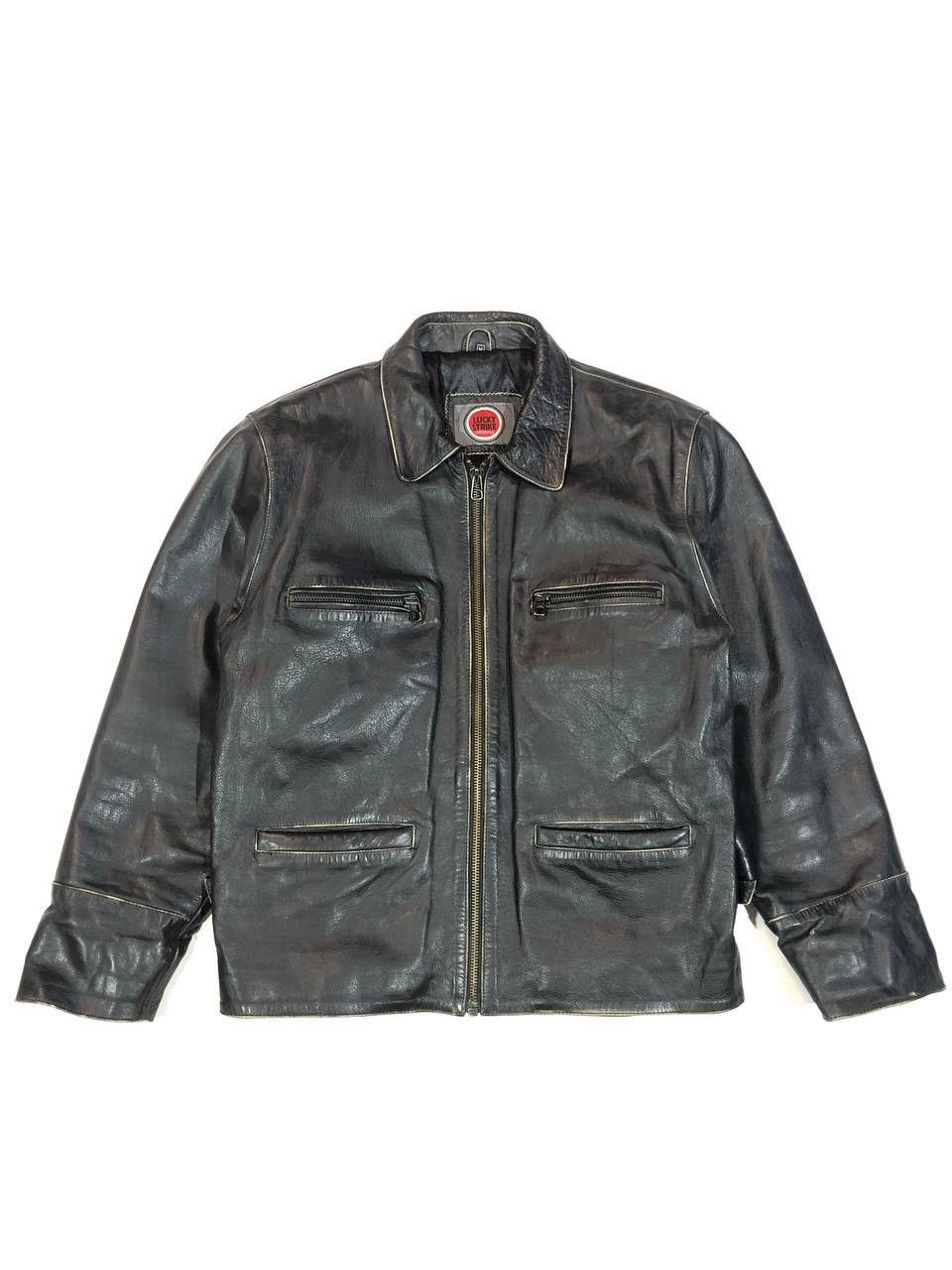image of Lucky Strike Leather Racing Jacket Black, Men's (Size Large)