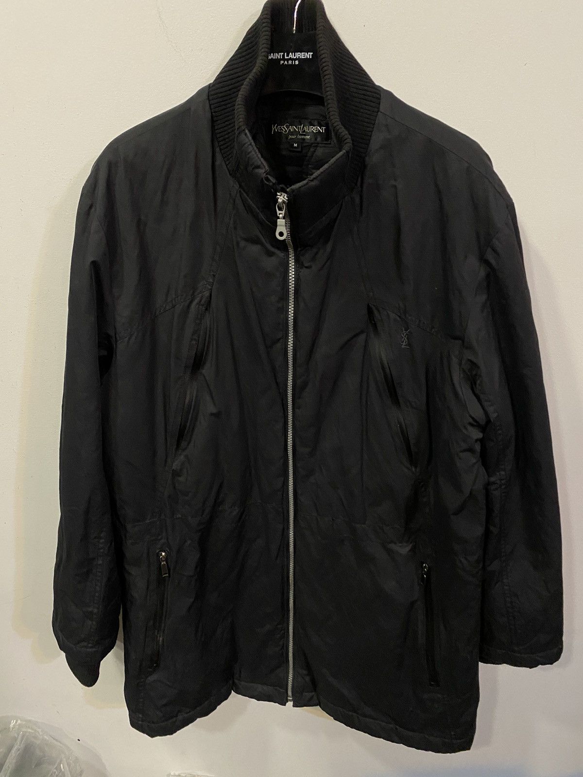 image of Vintage x YVES Saint Laurent Warm YSL Jacket Black Long Autumn YSL Bomber Winter (Size Medium)