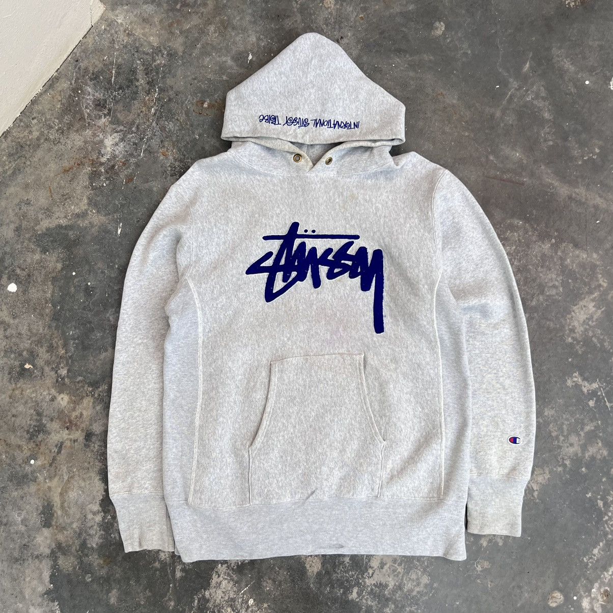 Vintage 90s Stussy X Champion Reverse Weave Big Stussy Script