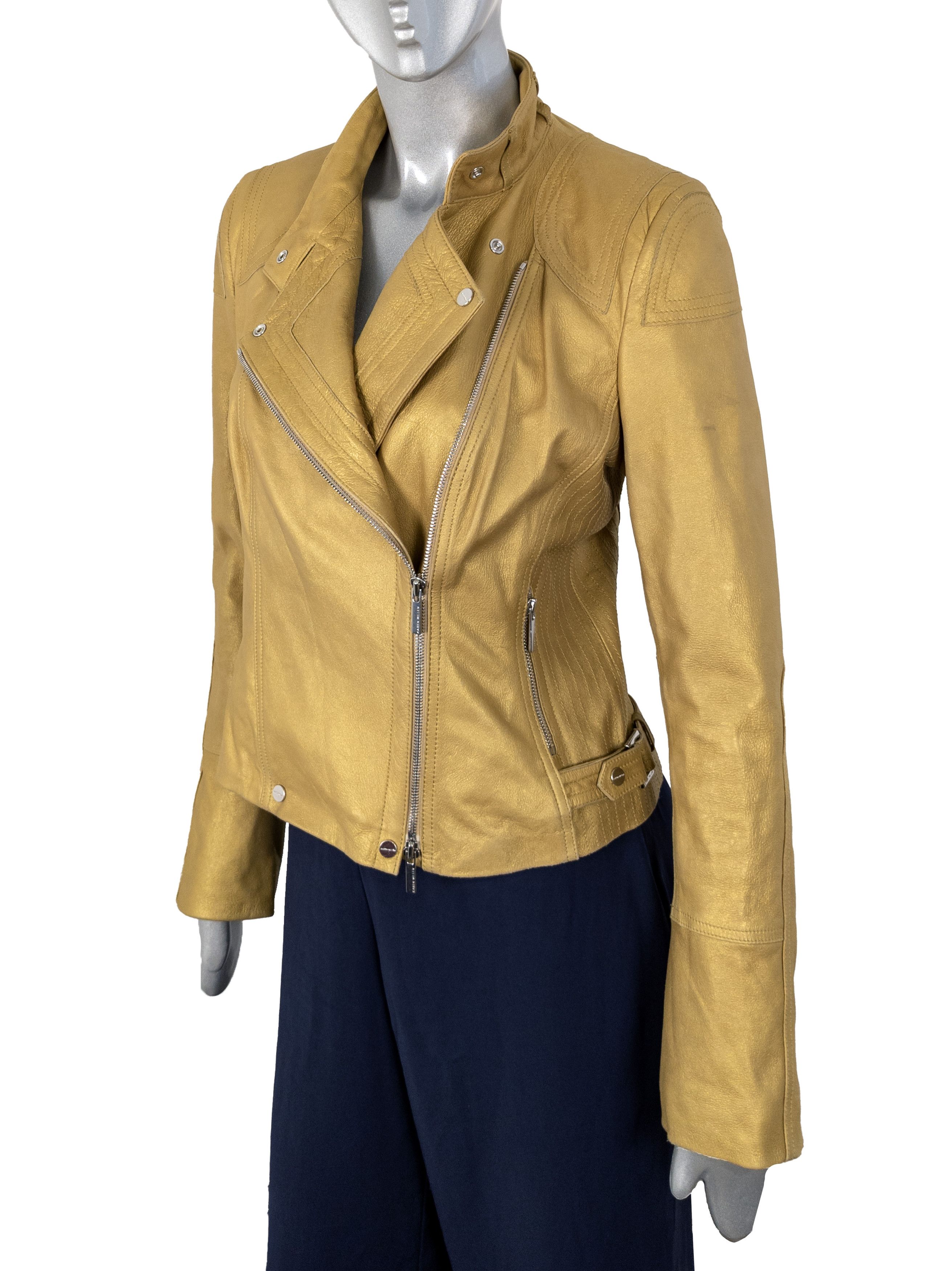 Karen Millen Karen Millen Yellow Leather Biker Jacket Size M / US 6-8 / IT 42-44 - 5 Thumbnail