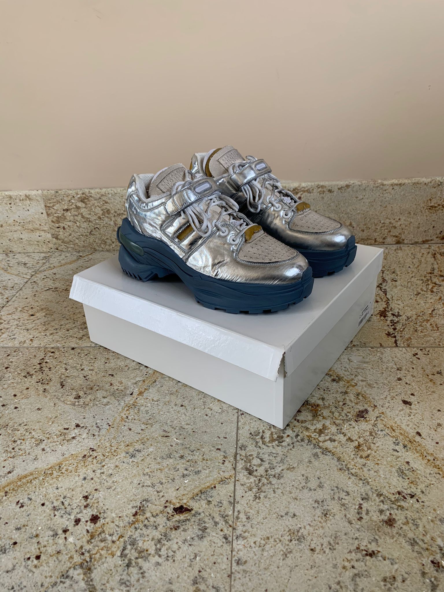 Maison Margiela Hiking Sole Trainer In Silver, Blue Sole Size US 9 / EU 42 - 1 Thumbnail
