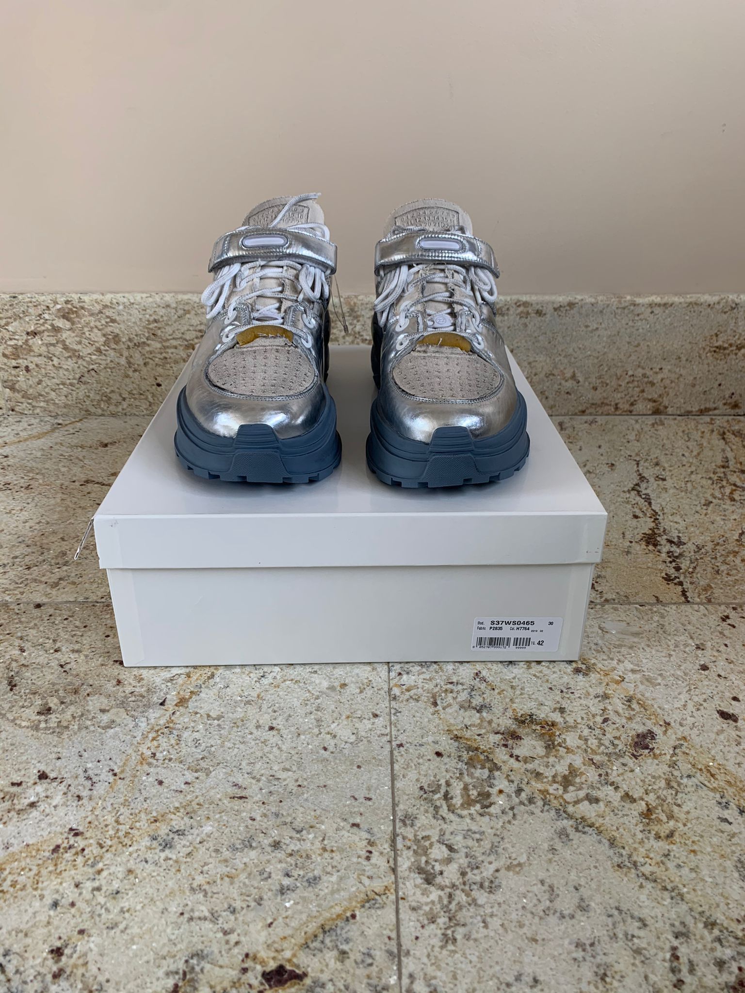 Maison Margiela Hiking Sole Trainer In Silver, Blue Sole Size US 9 / EU 42 - 2 Thumbnail