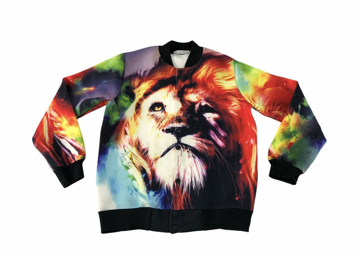 image of Print All Over Me Bomber Jacket Multicolour Lion Over Printed Snap Button, Men's (Size Small)