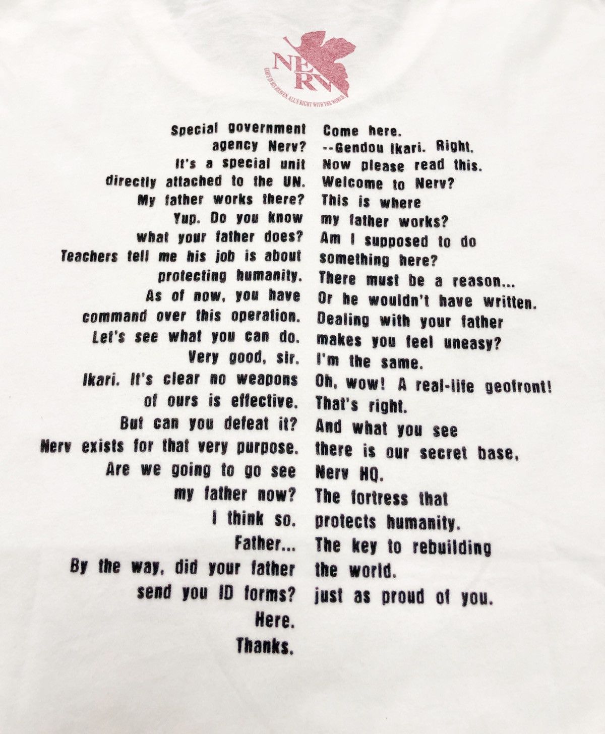 Anime 00s Neon Genesis Evangelion Nerv Quote tee Size US L / EU 52-54 / 3 - 10 Thumbnail