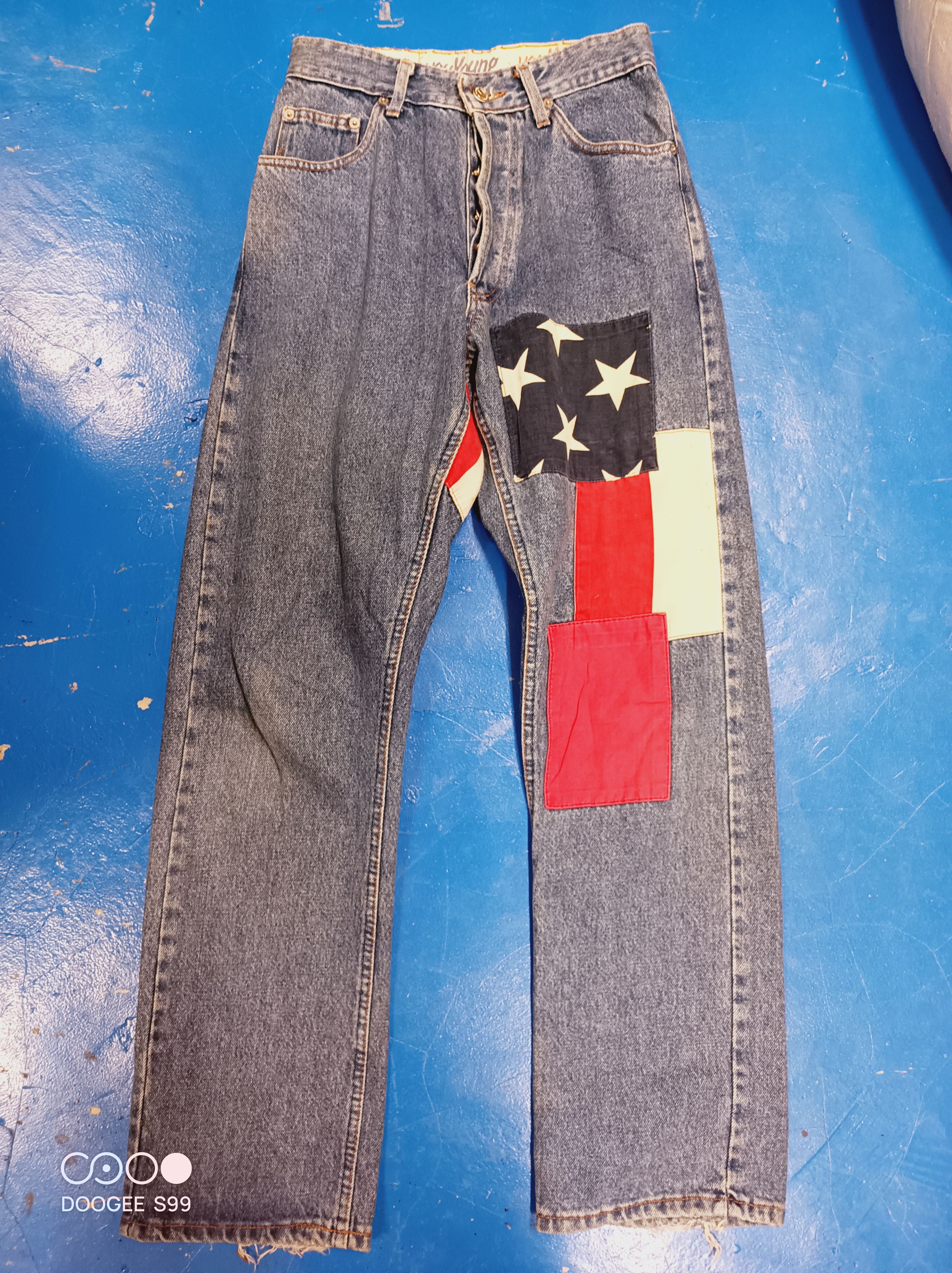 Jean You Young Made in Italy USA Flag Patchwork Denim Jeans Size US 26 / EU 42 - 12 Thumbnail