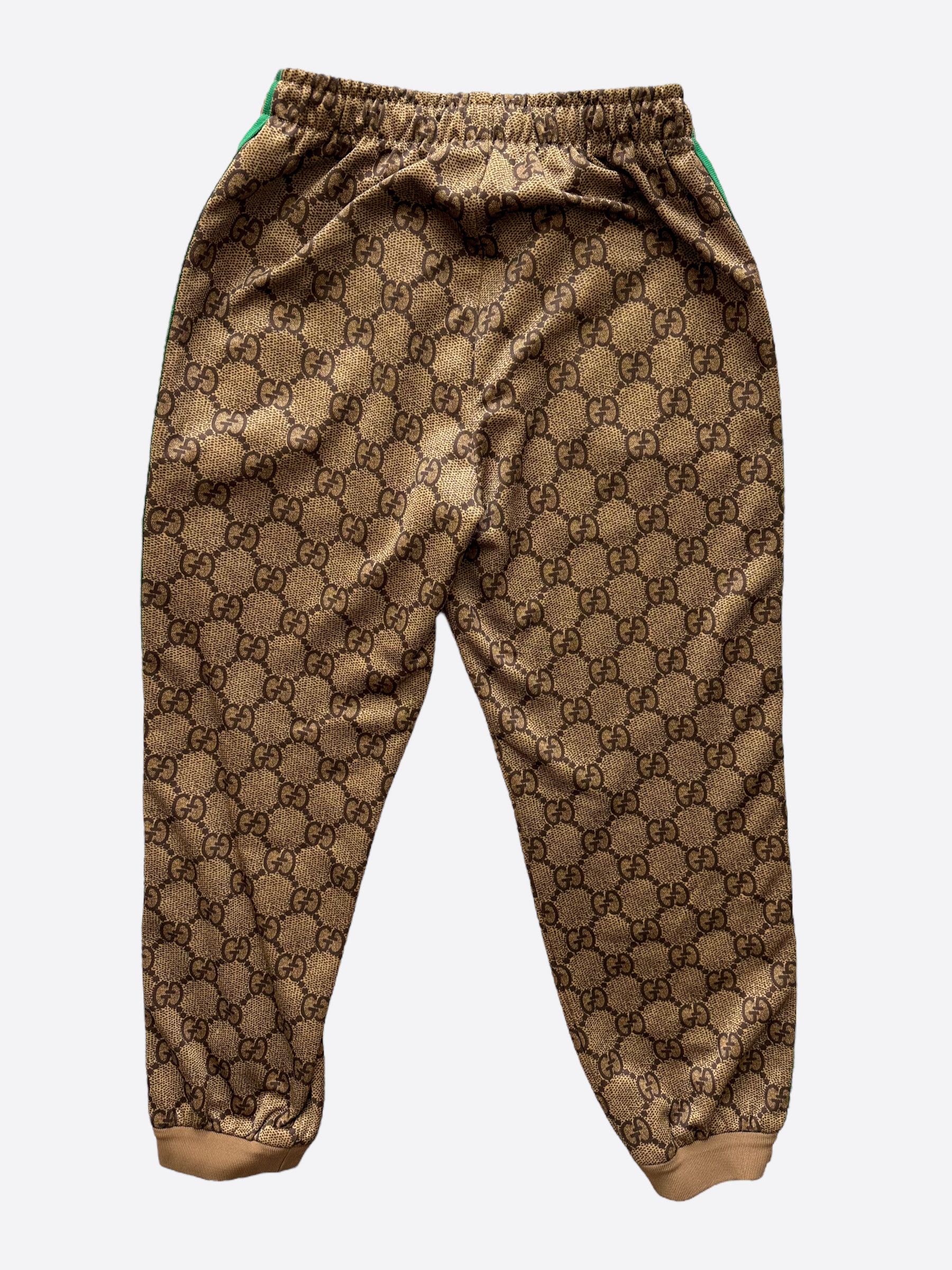 image of Gucci Tan Monogram Striped Track Pants, Men's (Size 30)