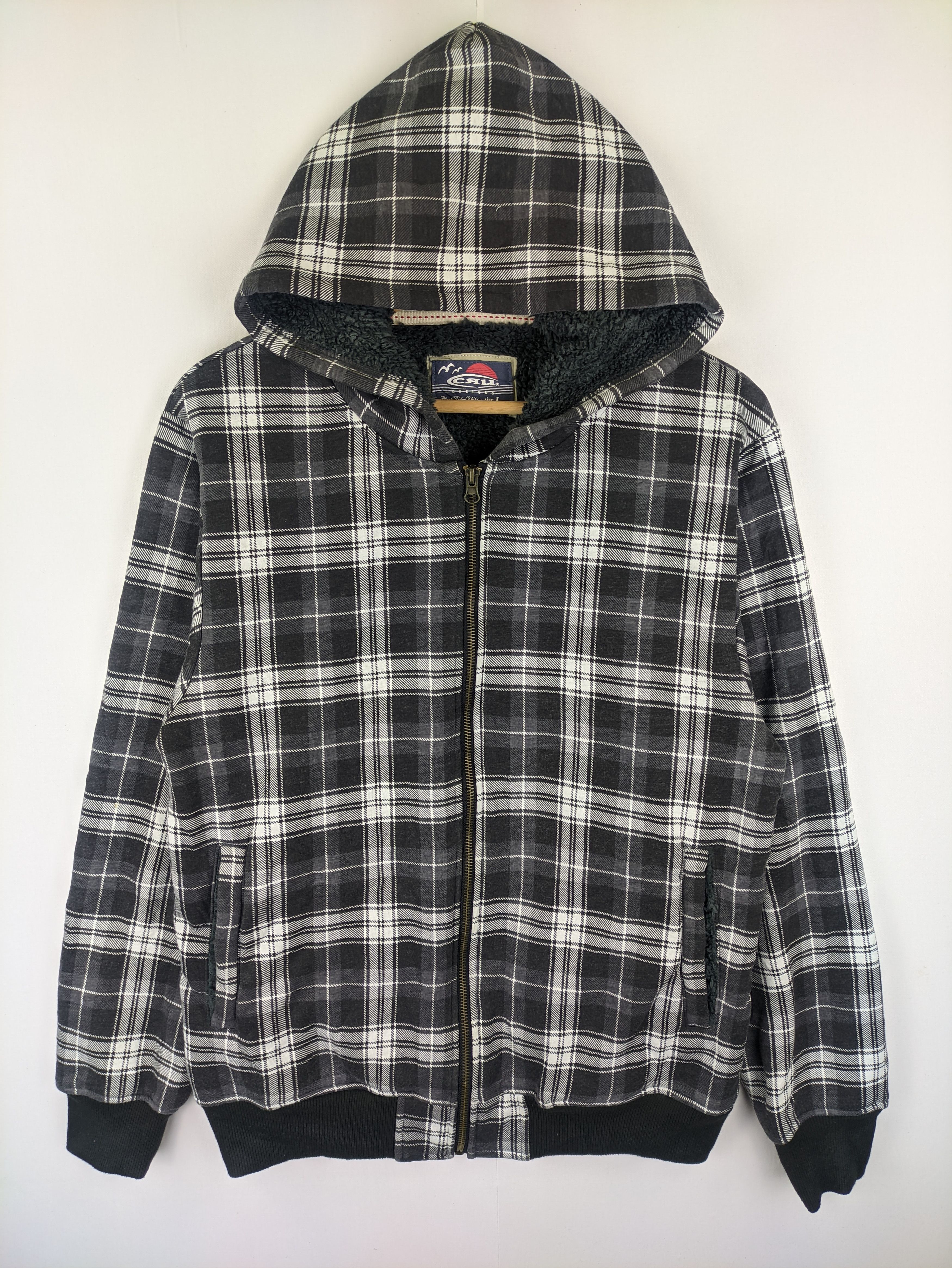 image of Vintage Stealsjacket Checkered Sherpa Inner By Cru in Black White Grey, Men's (Size Medium)
