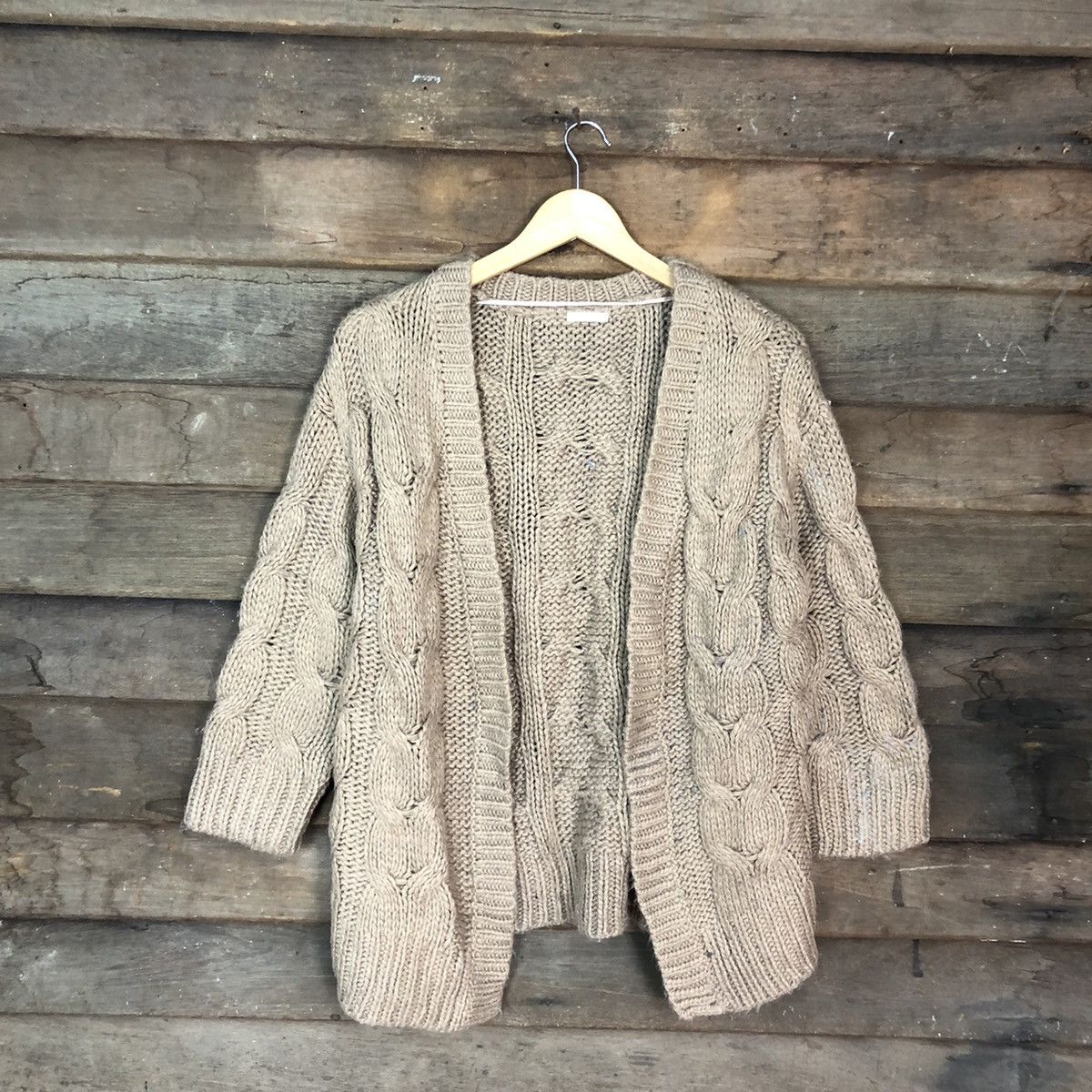 image of Aran Isles Knitwear x Cardigan Gu Japan Brown Cardigan Cable Knitwear C1180, Men's (Size Small)