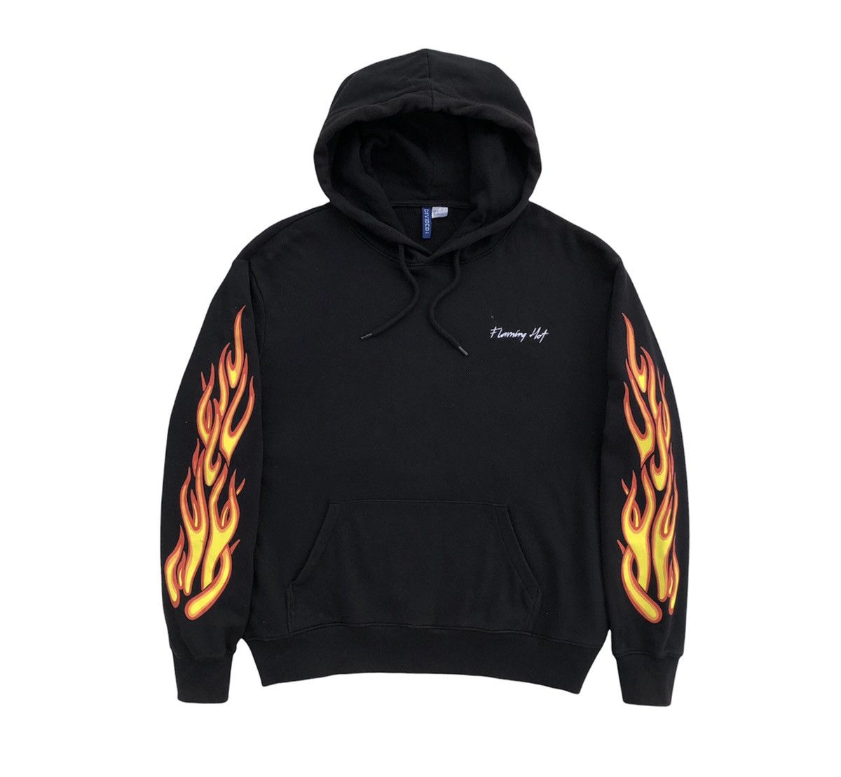 image of H&M H & M Divided Black Flaming Hot Fire Hooded Sweatshirt, Men's (Size Large)