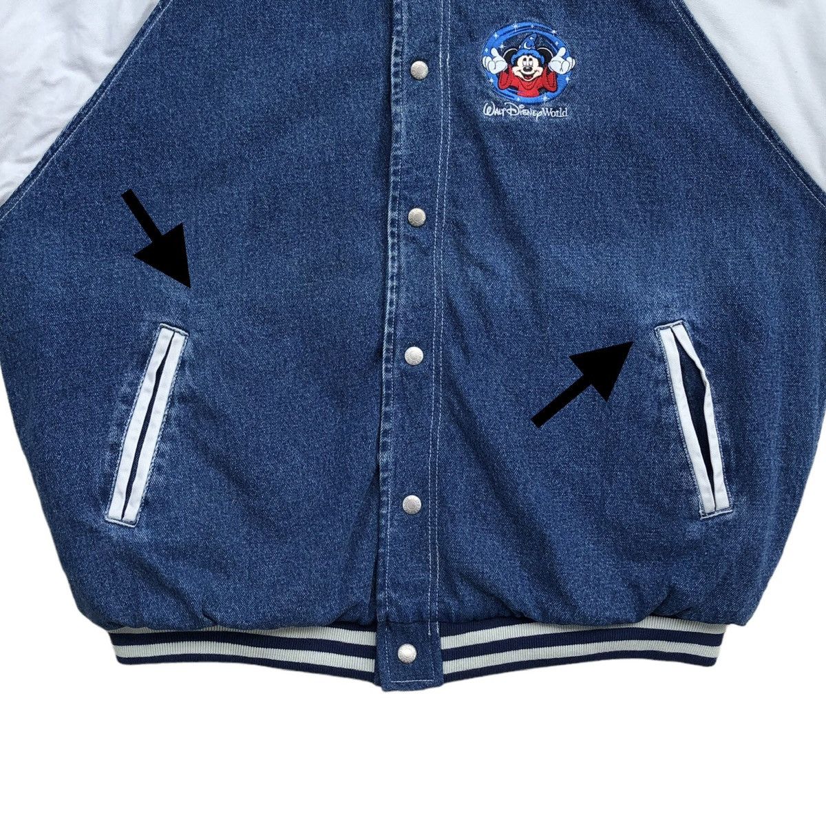 Disney 90s Walt Disney World Embroidery Logo Denim Varsity Jacket Size US XL / EU 56 / 4 - 22 Thumbnail