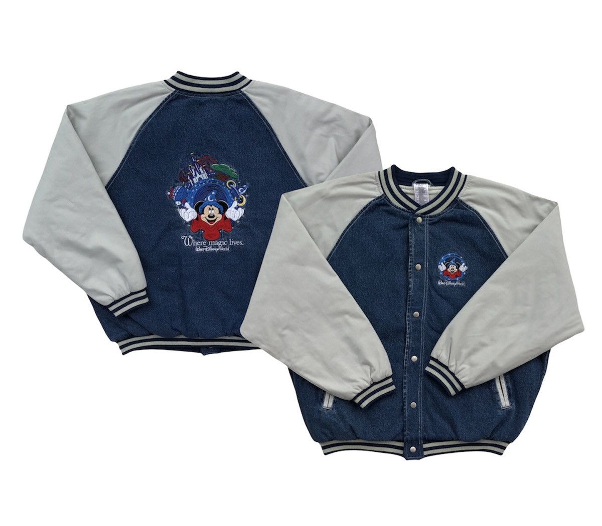 Disney 90s Walt Disney World Embroidery Logo Denim Varsity Jacket Size US XL / EU 56 / 4 - 2 Thumbnail