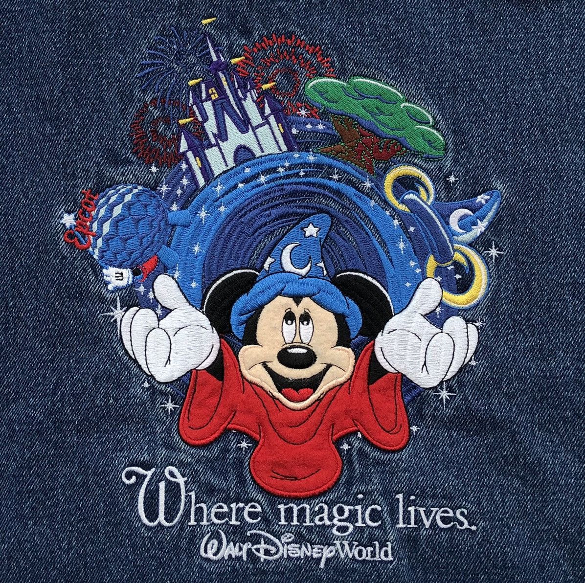 Disney 90s Walt Disney World Embroidery Logo Denim Varsity Jacket Size US XL / EU 56 / 4 - 8 Thumbnail
